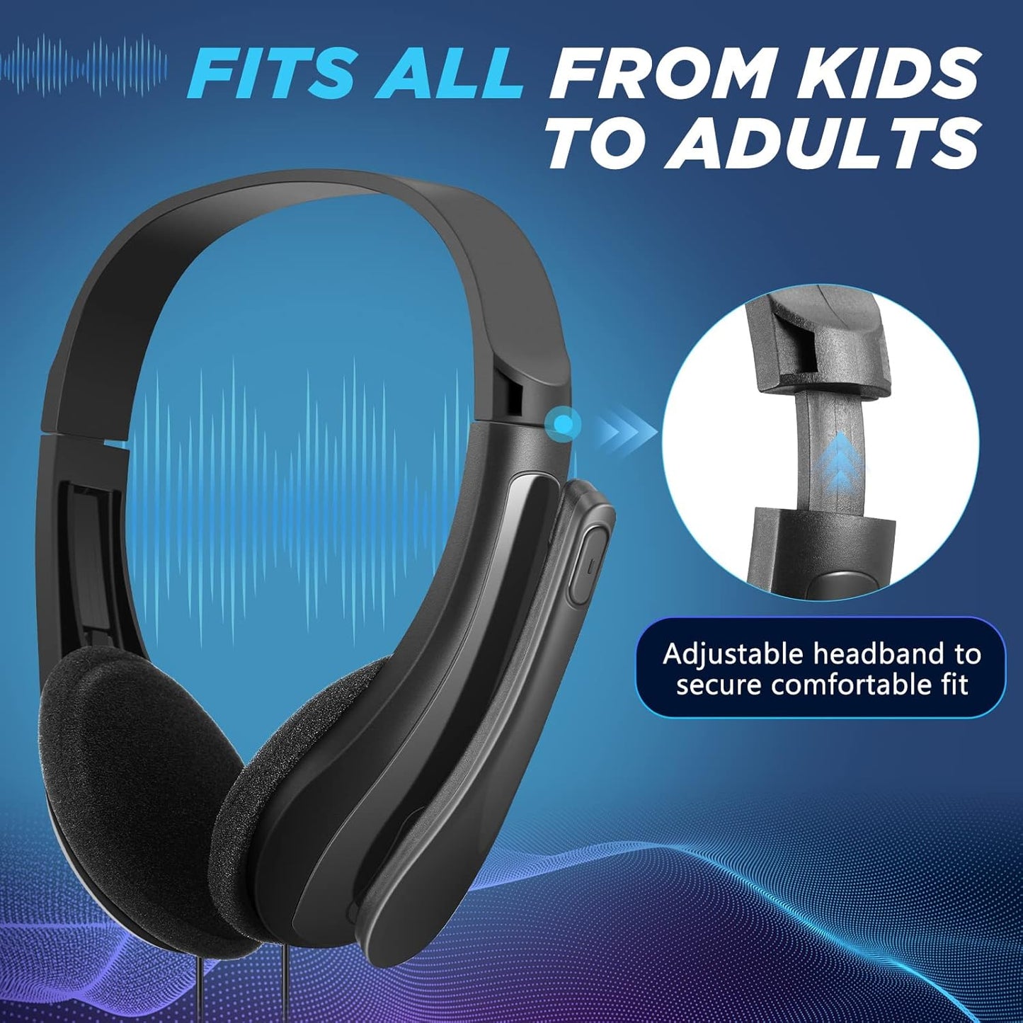 Yunsailing 20 Pack Bulk Classroom Headphones with Microphone Students Kids Wired School Class Set Headphones for School Library Computer Office Adults 3.5 Jack Universal Plug(Black)