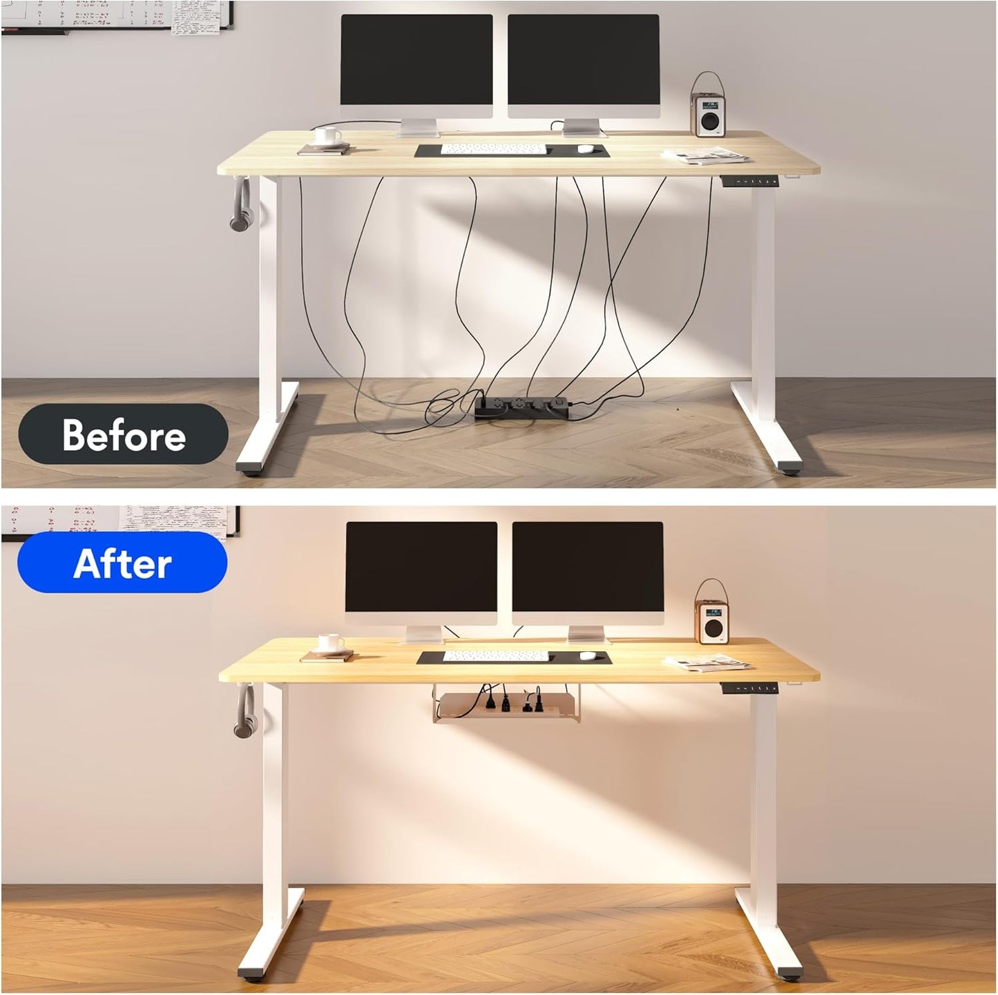 FLEXISPOT EN2 Whole-Piece Bamboo Standing Desk with Clamp Power Strip, 48 x 24 Electric Stand Up Height Adjustable Desk with Cable Management (Grey Frame + 48" Bamboo Top, 2 Packages)