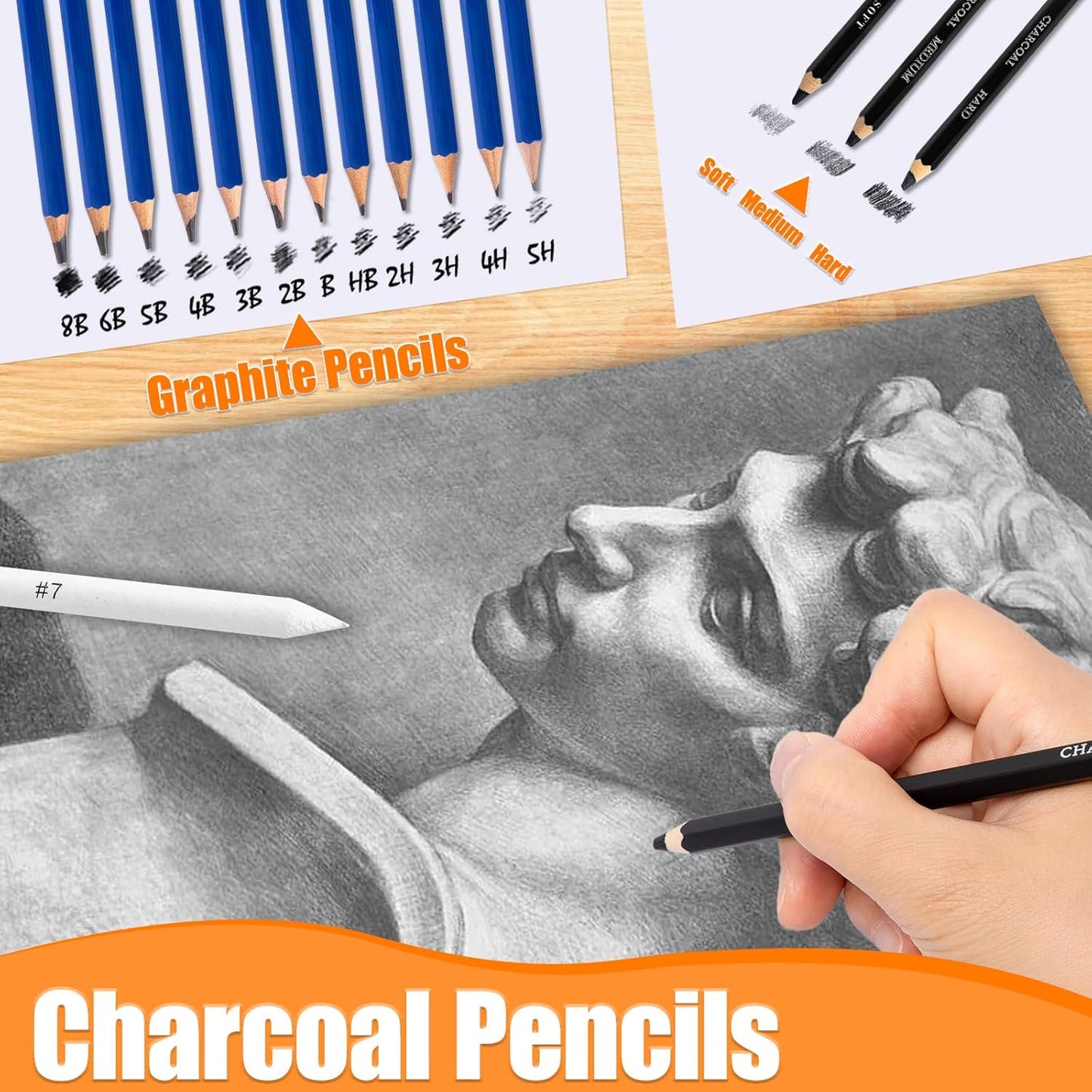 Art Supplies Drawing Pencils Set - 76 Pack Pro Sketching Kit with Sketchbook & Watercolor Pad, Includes Graphite, Charcoal, Watercolor & Metallic Pencils for Kids, Teens, Adults