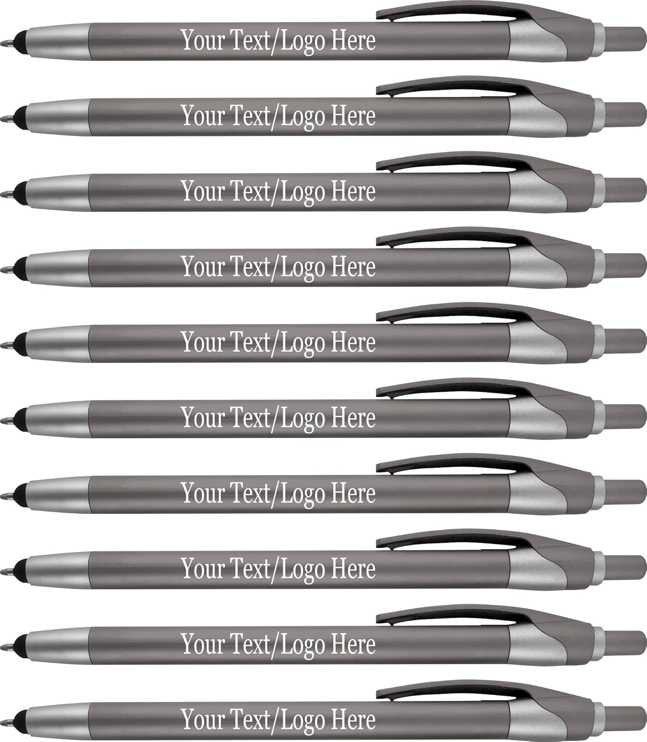 Personalized With your Custom Logo or Text Pens-Pack of 450- for Marketing, Parties, and Events, 2 in 1 Capacitive Stylus & Ballpoint Pen Compatible With Touchscreen Devices, Black Ink, Grey Pens