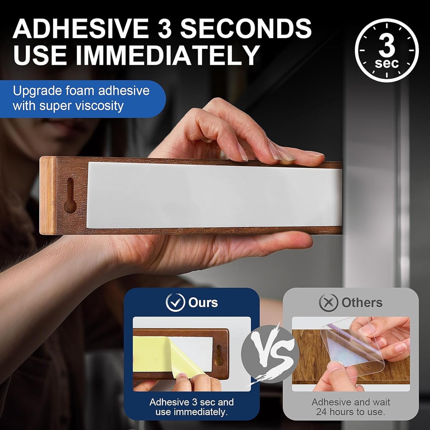 Magnetic Knife Strips, Magnetic Knife Holder for Wall 16 Inch, Acacia Wood Knife Magnetic Strip Use as Knife Bar, Knife Holder for Kitchen Utensil Organizer, Without hooks