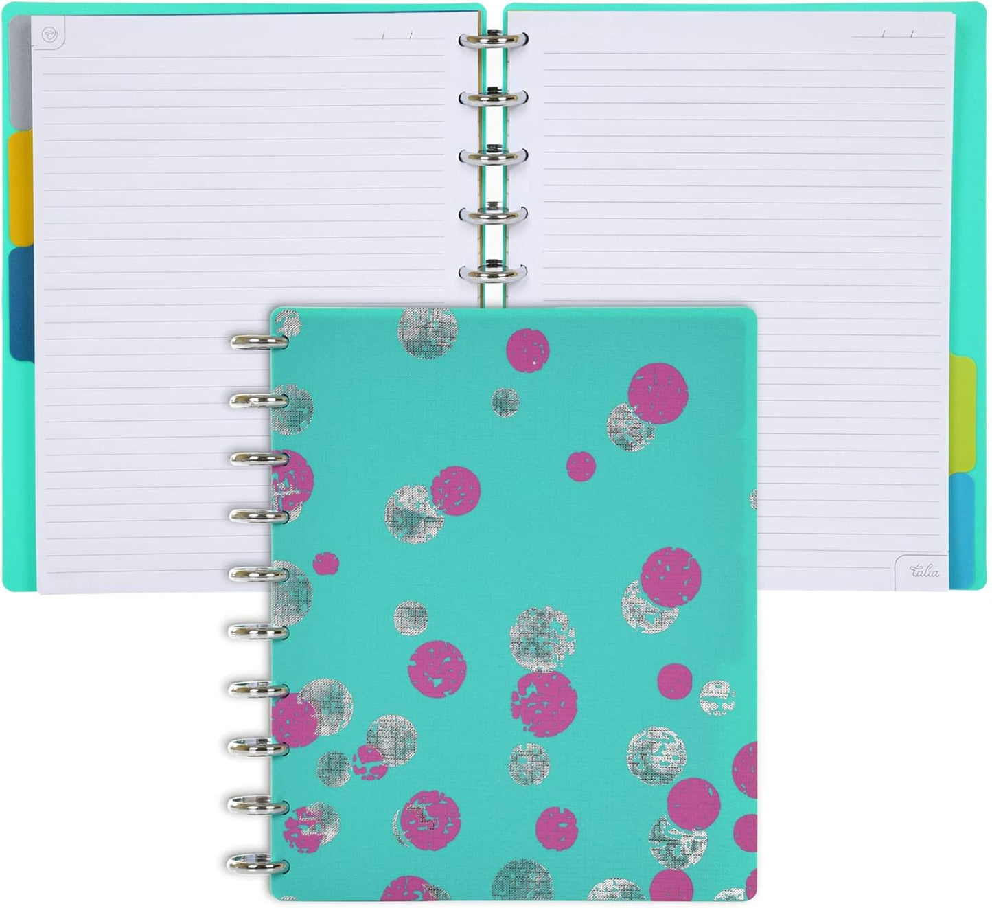 Talia Discbound Notebooks, Planner, Customizable, (yBounce Taffy w/Aluminum Silver Discs, Midsize (7.5in x 9.75in))