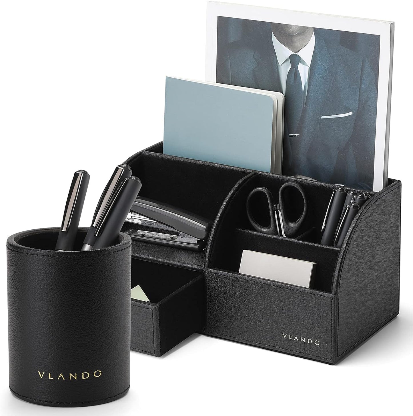 Vlando Office Supplies Desk Organizer Caddy,Back to School Supplies for Desk Caddy, Desktop Hanging File Letter Document Storage Holder with Drawer Organizer Section for Office Home 2 Pack Black