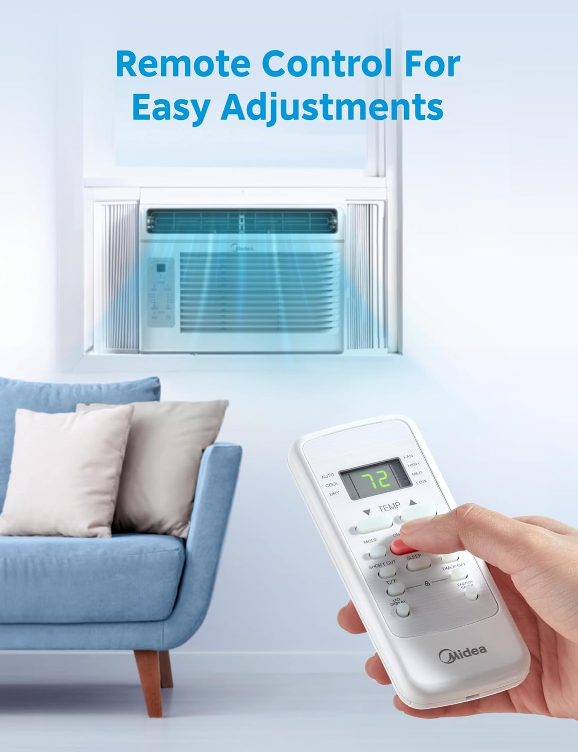 Midea MAW05R1JWT-B Electronic 5K 5,000 BTU, 3-in-1 Fan/Dehumidifier Window AC Unit, Easycool Air Conditioner with Remote Control, Cools up to 150 Sq. Ft, Fits Bedroom, Study, Office, White