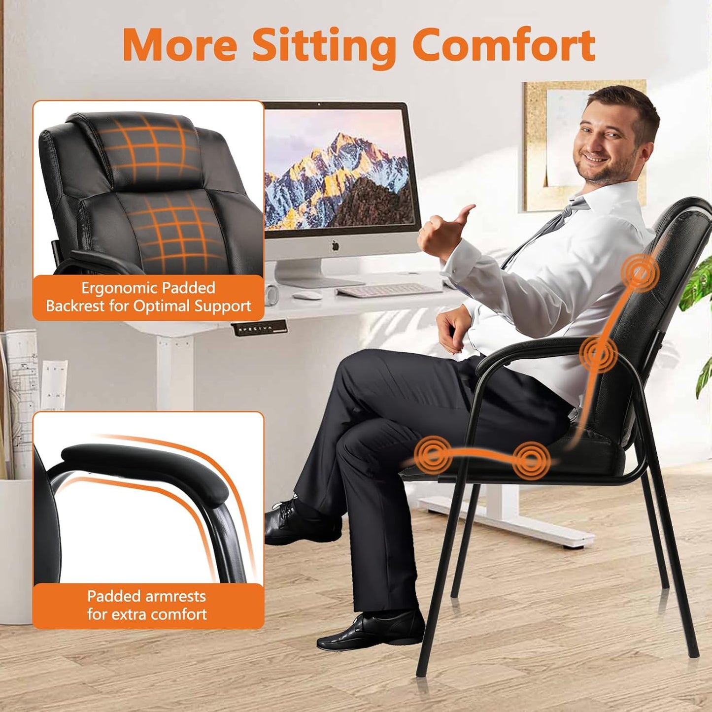 CLATINA Big & Tall 500 lb. Guest Chair, Leather Reception Chairs with Padded Arm Rest for Waiting Room Office Home and Meeting Conference-Black, 4 Pack