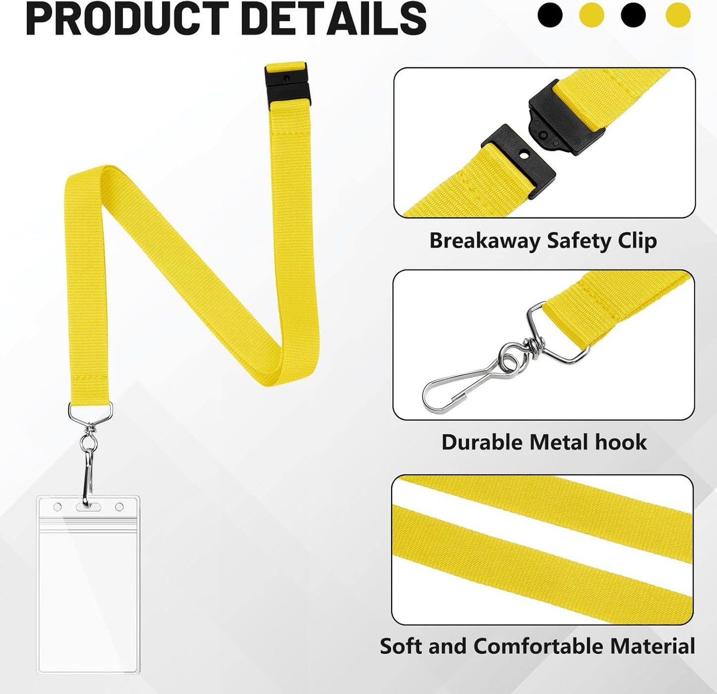 24-Pack Yellow Breakaway Lanyards with Waterproof Badge Holders, Metal Hook,Polyester Neck Straps for ID Cards, Events, Office, and Schools