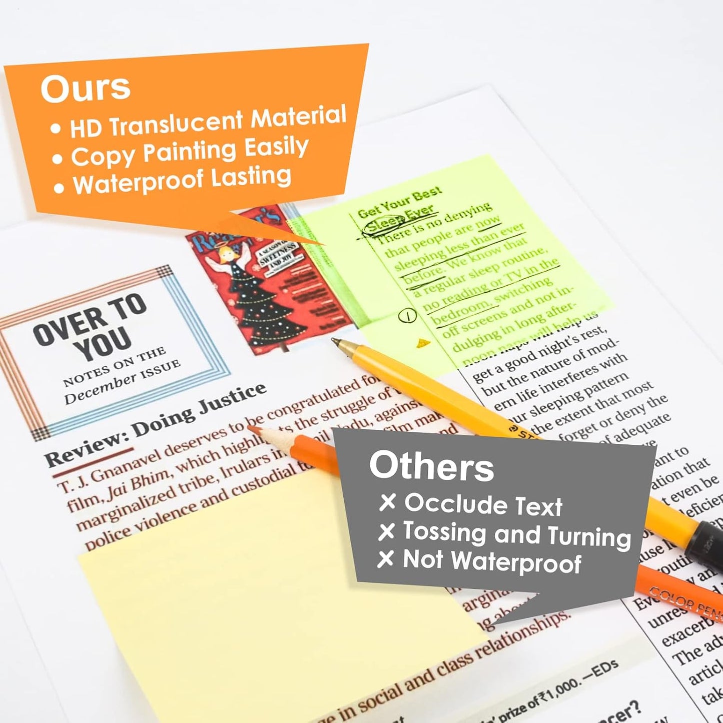 Transparent Sticky Notes 500 Pcs, MIUTME Clear Sticky Notes Waterproof Translucent Color Memo Pad 3 x 3 inch, See Through Notes for Office College School Supplies Pads (7 Colors)