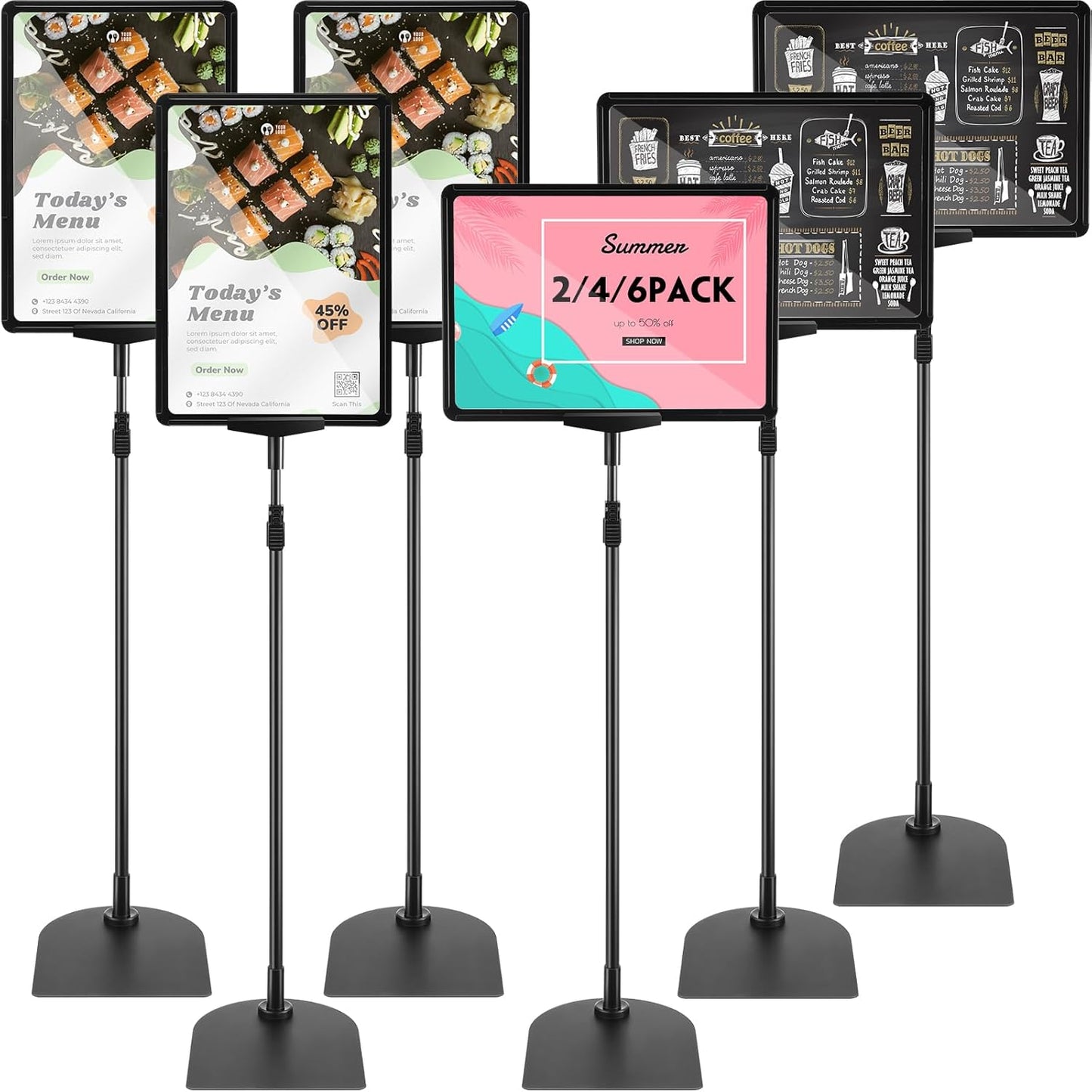 Jutom 4 Pack Adjustable Pedestal Stand Holder 8.5 x 11 Inch Heavy Duty Aluminum Sign Holder Vertical and Horizontal Sign Poster Stands Floor Standing Display for Advertisement Menu Display
