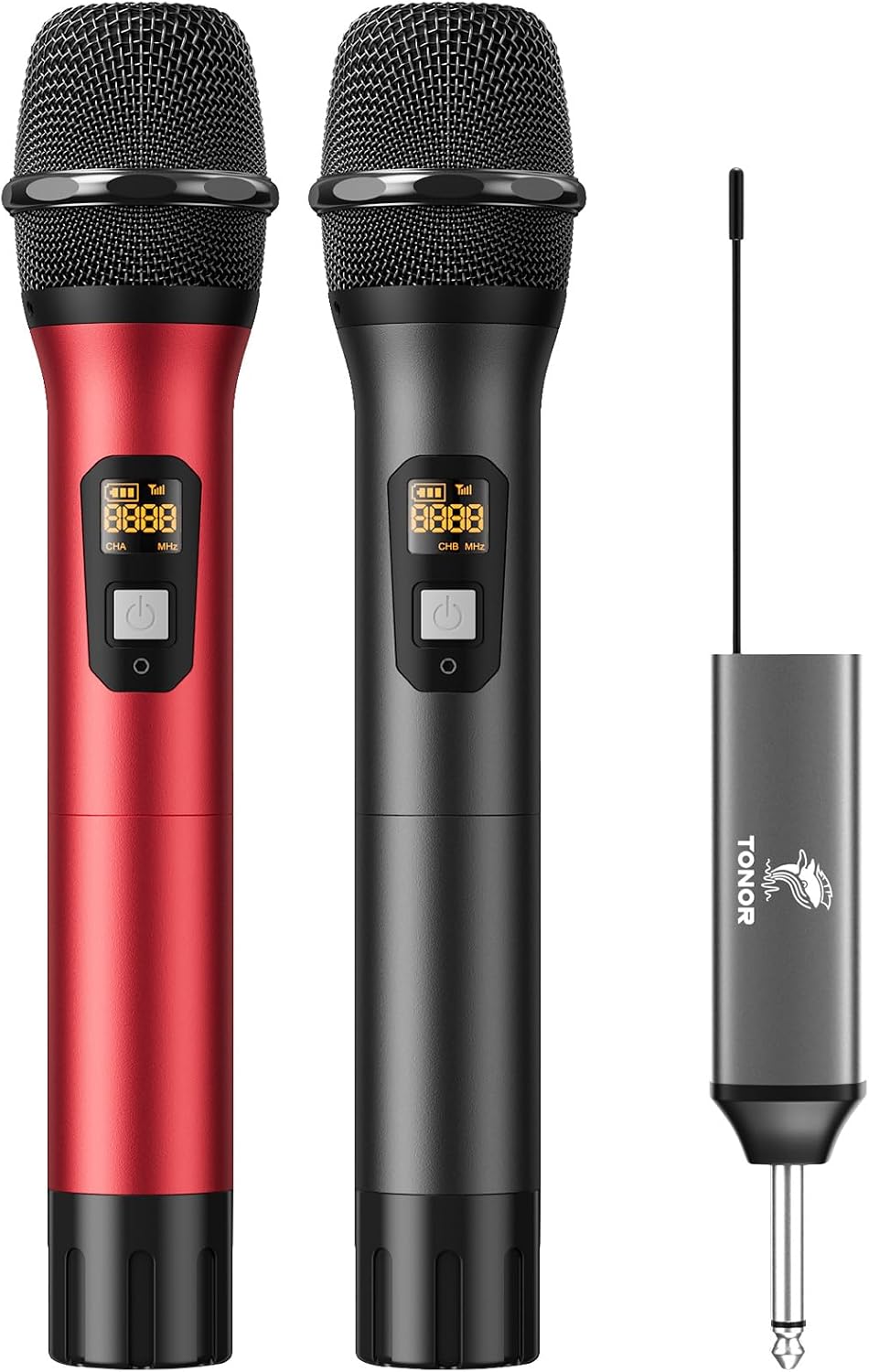 TONOR Wireless Microphones, UHF Metal Dual Cordless Dynamic Mic System with Rechargeable Receiver, Microfonos Inalambricos Professional for Karaoke Singing, Wedding, Speech, Church 200ft TW630 Black