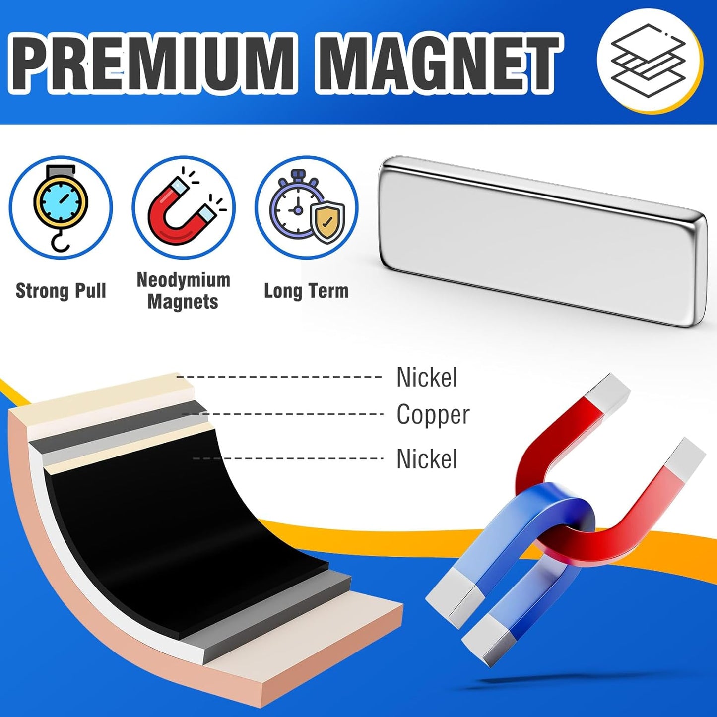 Grtard 30 Pack Strong Neodymium Magnets Fridge Magnet Bar 30x10x3mm Heavy Duty Magnets Bar Rectangular Rare Earth Magnet for Fridge, Home Organization, Photos, Postcard, Iron Tools