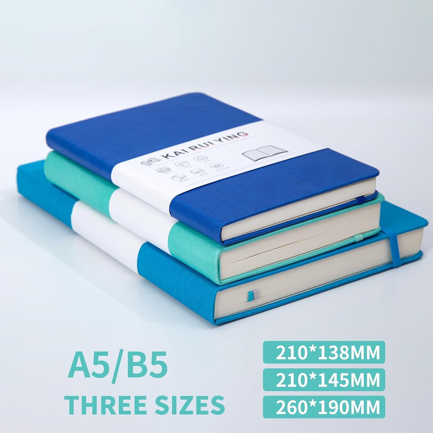 KaiRuiYing Lined Journal Notebook with Pen Holder, 320 Pages, 7.6'' × 10.3'' Large Size B5-100 GSM Thick Paper, for Writing, Work, Office, Leather Hardcover