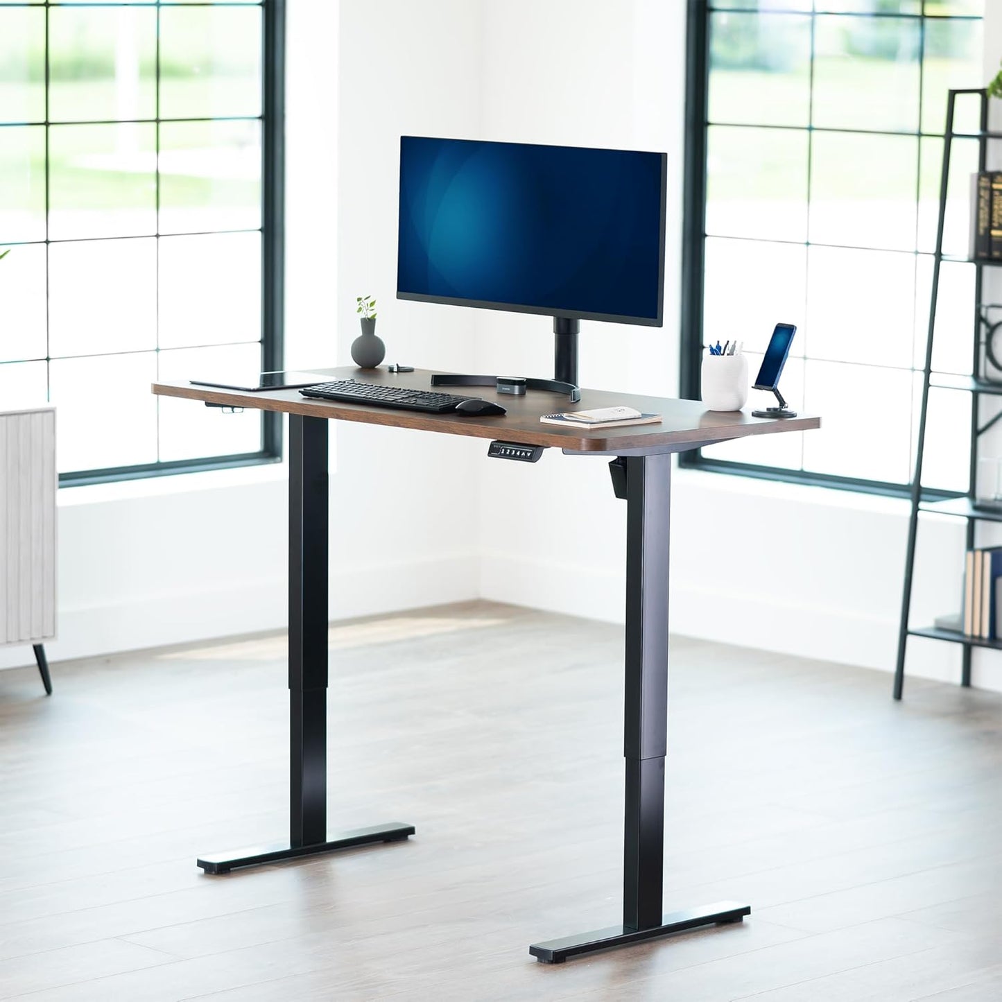VIVO Electric 55 x 28 in Standing Desk, Memory Height Adjustment, 1B Series, One-Piece Rustic Vintage Brown Top, Black Frame, DESK-KIT-1B55N