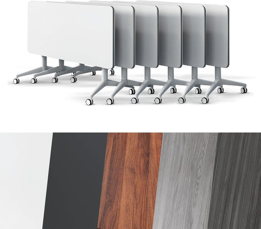 Conference Room Table, Folding Conference Tables,Thicken Grey Tabletop,Flip Top Wooden Seminar Meeting Room Table for Conference Room Offices (6, White, 61.0“)