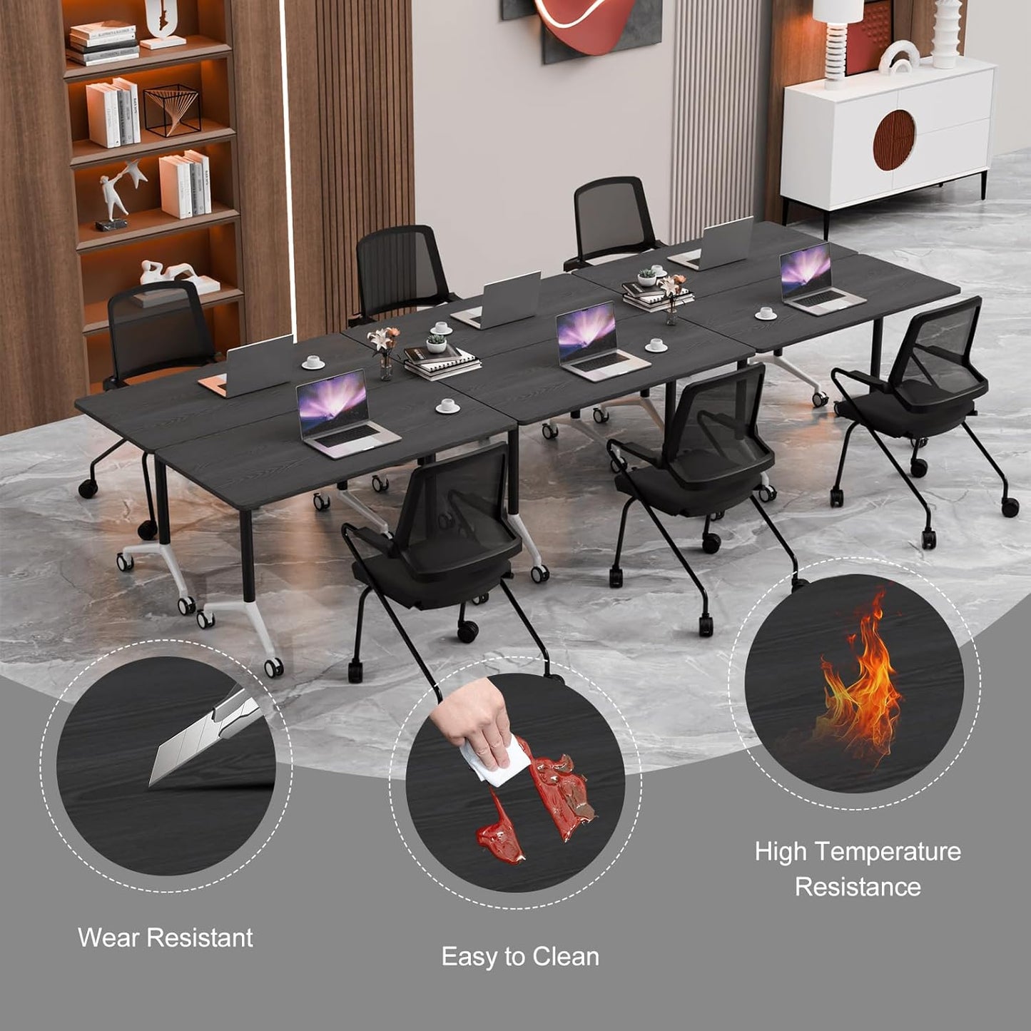 Conference Room Table with Flip-Top Design for Dynamic Meetings, Business Table Computer Desk with Heavy-Duty Frame,Foldable Seminar Meeting Tables for Home Office (2, F, 61IN)