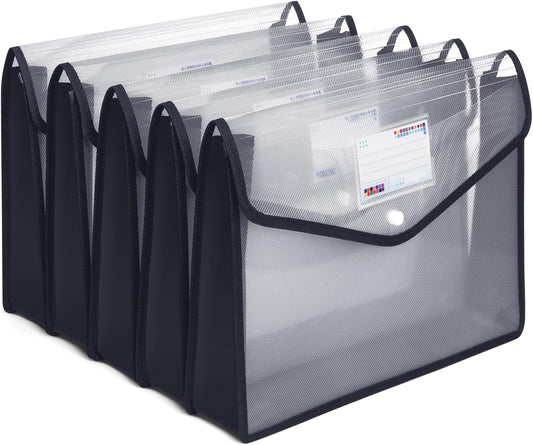 Plastic File Folders, Waterproof Transparent Expandable File Organiser, Portable Large Capacity A4B4 File Wallet for Office/Business/School (5 Pack)