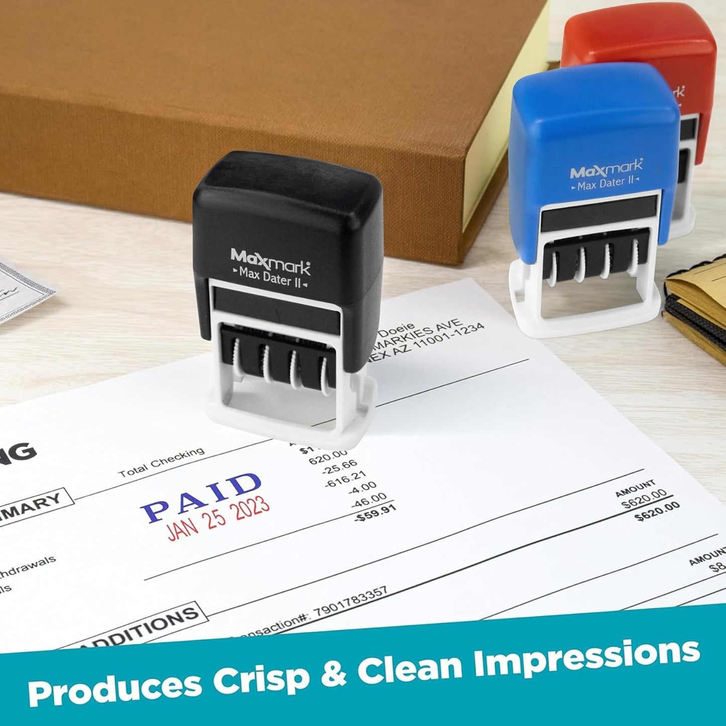 MaxMark Self-Inking Rubber Date Office Stamp with OVERDUE Phrase & Date - Black Ink (Max Dater)