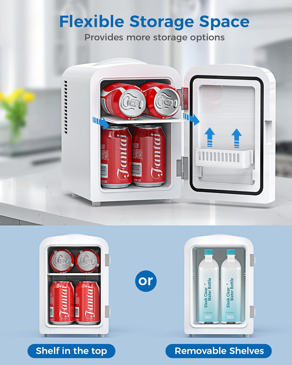 Mini Fridge, 4L/6 Cans Cooler & Warmer Portable Compact Refrigerator, Small Skincare Fridge for Makeup Food and Drinks, Small Cooler for Bedroom, Cosmetics, Car, Office, White