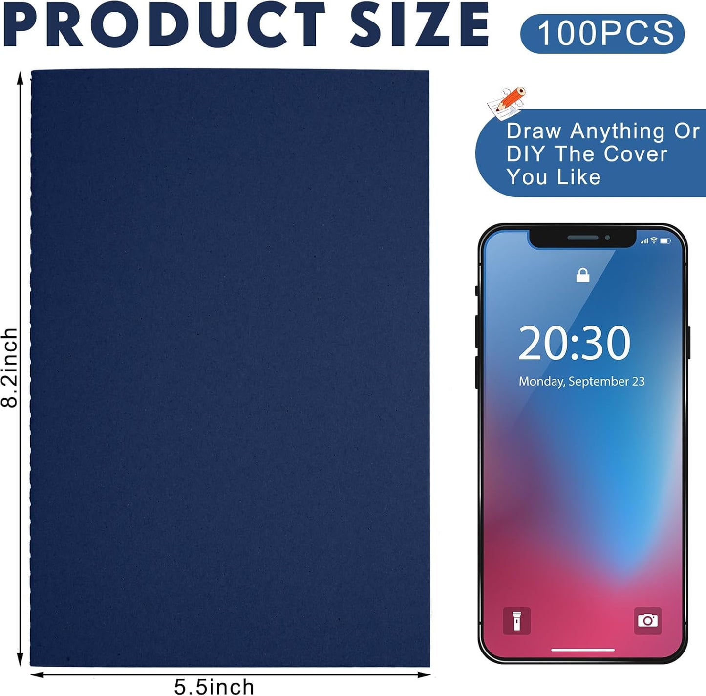 Mimorou 100 Pcs Kraft Notebook Journals 5.5 Inch x 8.3 Inch A5 Softcover Notebooks Bulk for Writing Sketch Office Notepad with 60 Pages 30 Sheets (Navy,Unlined)