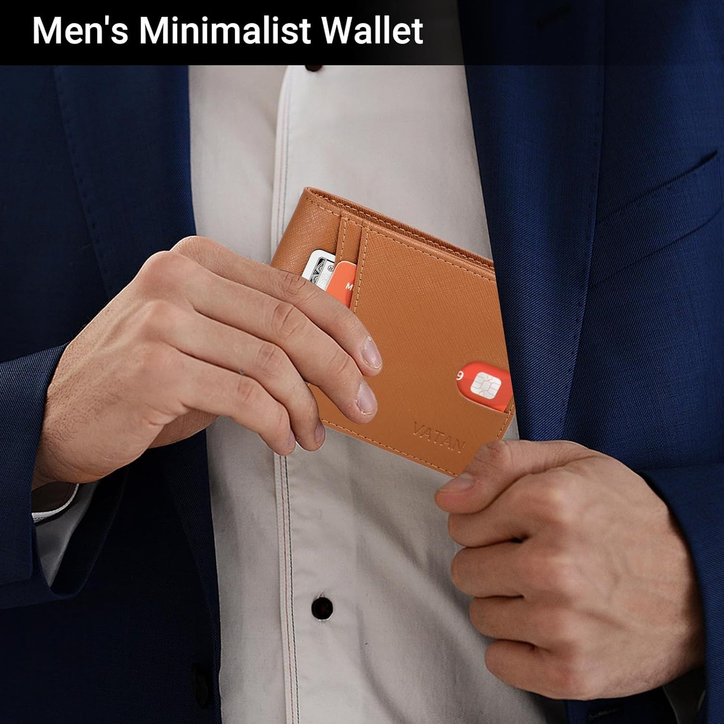VATAN Wallet for Men, Mens Minimalist Wallet Credit Card Holder, Slim Leather Rfid 2 ID Window Large Capacity With Gift Box (Cross Grain Brown)