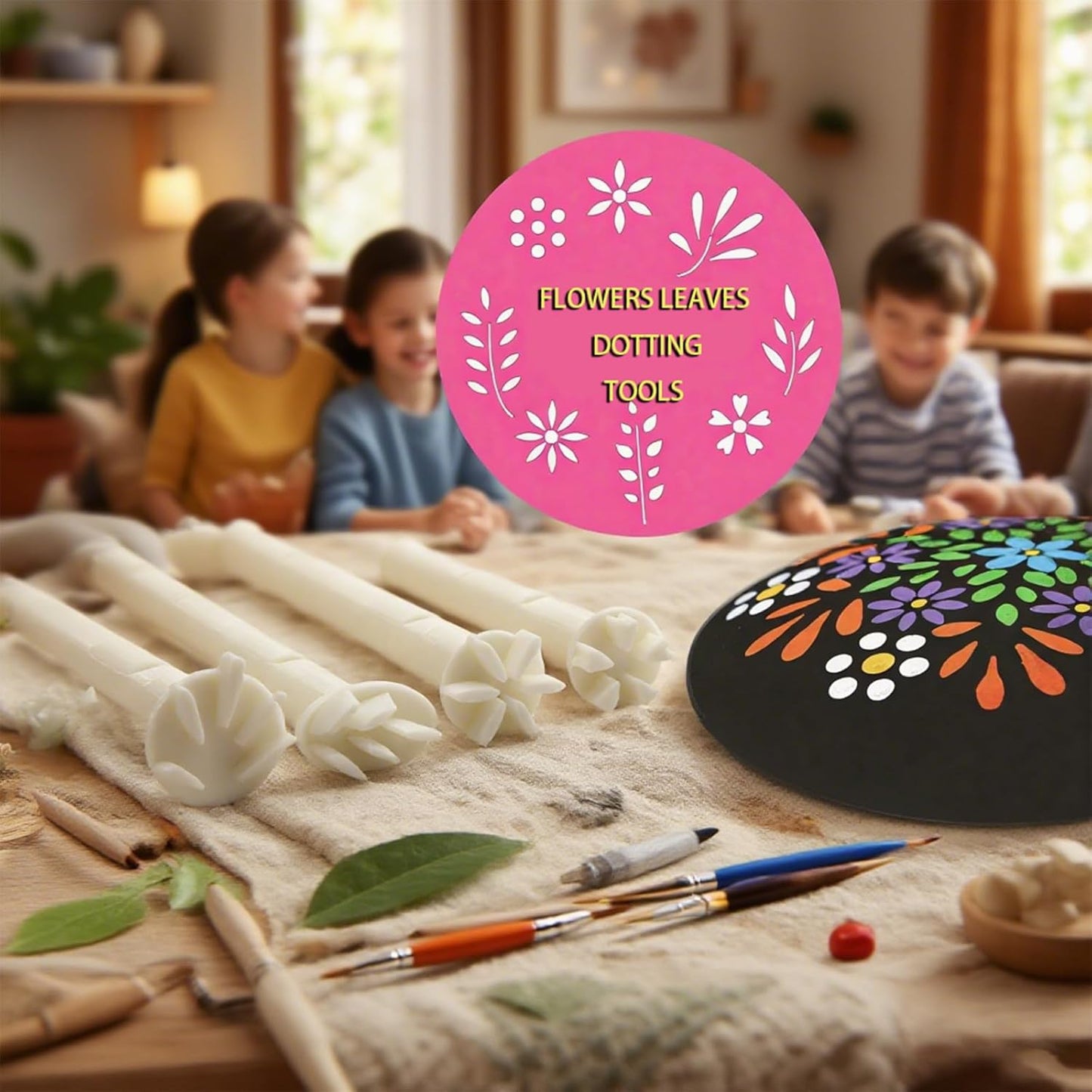Flower Floral Dotting Tools Set: 3D Printed Stamps for DIY Graffiti. Flowers, Leaves, Cat Paw Patterns. Drawing Templates for Dot Painting. (C)