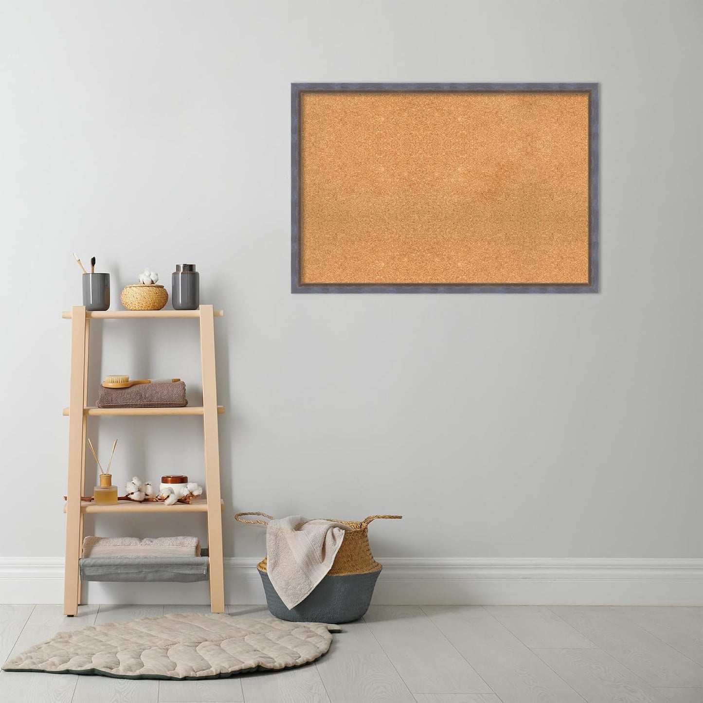 Amanti Art Natural Cork Board for Wall, 26x38 Vision Board with Blue Wood Frame, Large Corkboard Office Decor for Home Organization, Modern Contemporary Corkboard Pinboard to display items for home