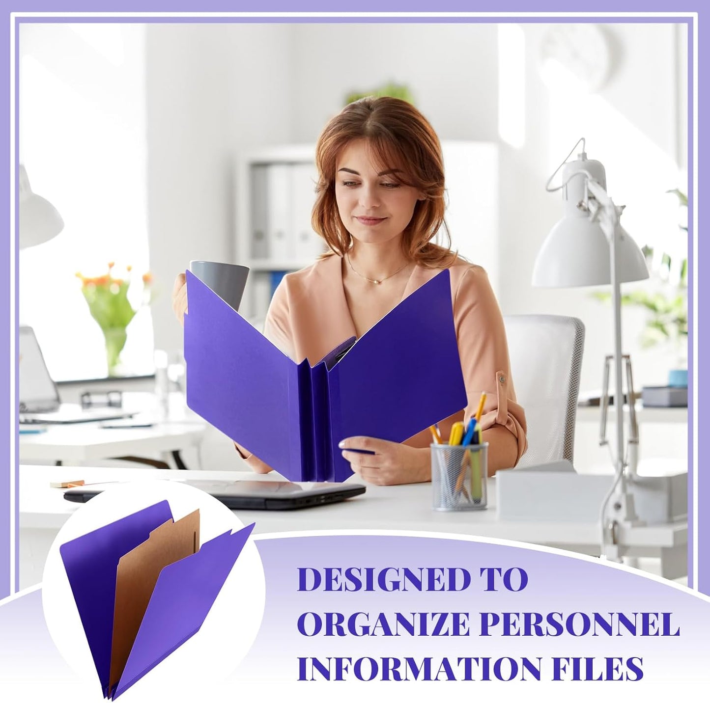 24 Pcs Classification Folders Letter Size, 1 Divider Pressboard File Folder with Fasteners, Expanding File Organizer Bulk for Teachers, Clergy, Office, Church, Christmas Donations (Purple)