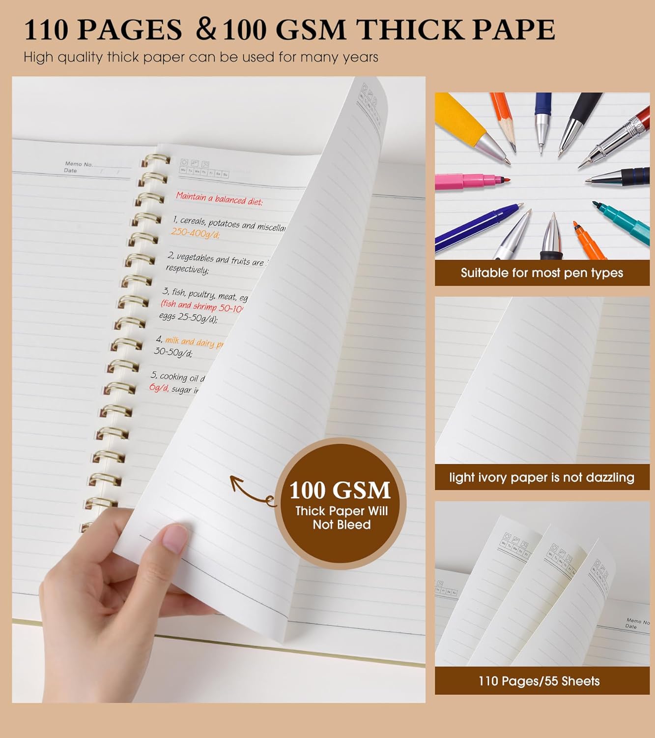 Spiral Notebook Journal 8.5” x 11”, A4 Large Notebooks for Women Men, College Ruled Lined Journal, 100 GSM Paper, Hardcover Spiral Bound Journals for Work School Writing Note Taking Business, Yellow