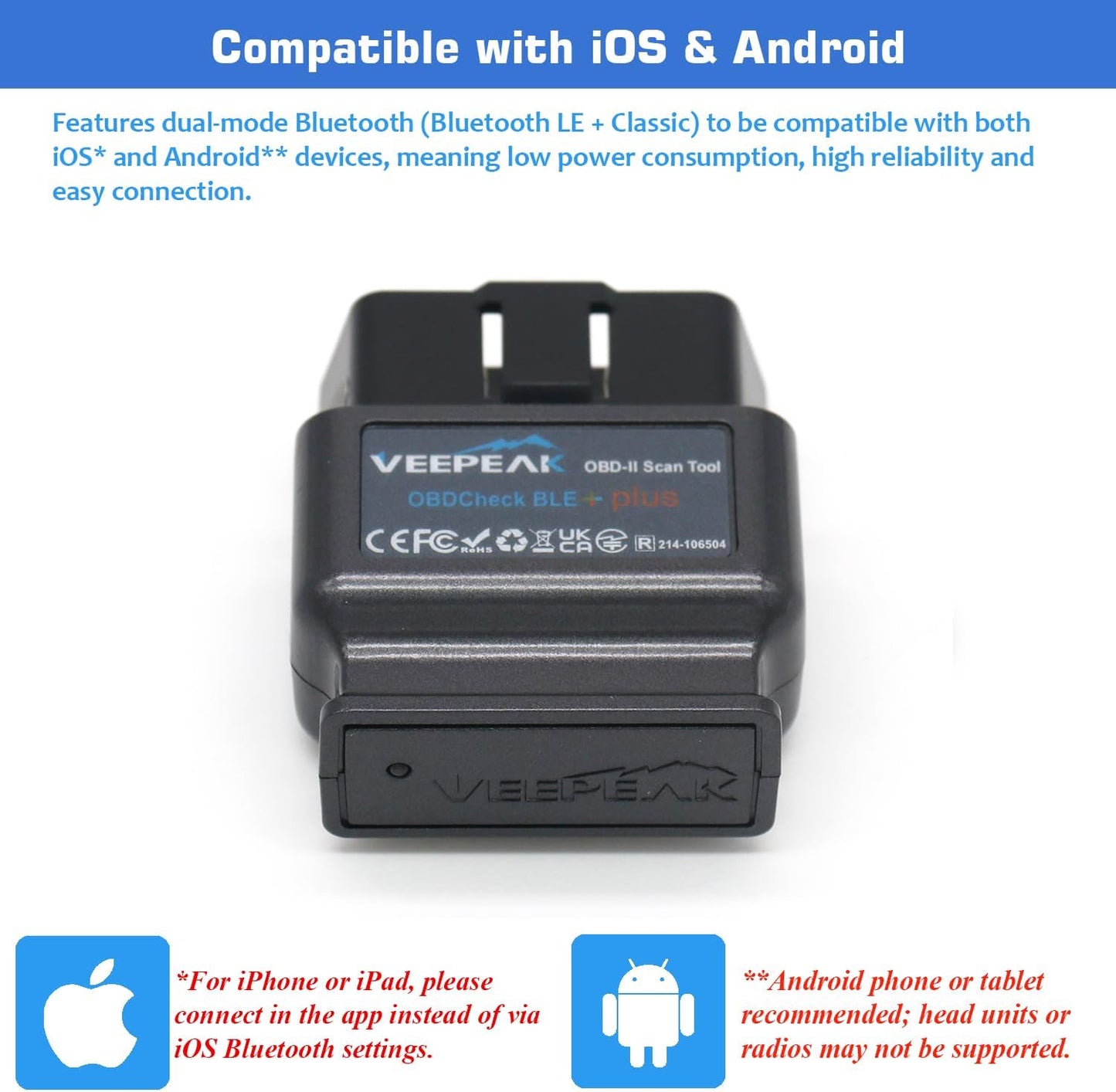 Veepeak OBDCheck BLE+ Bluetooth OBD II Scanner Wireless Car Diagnostic Scan Tool Check Engine Code Reader for iOS & Android
