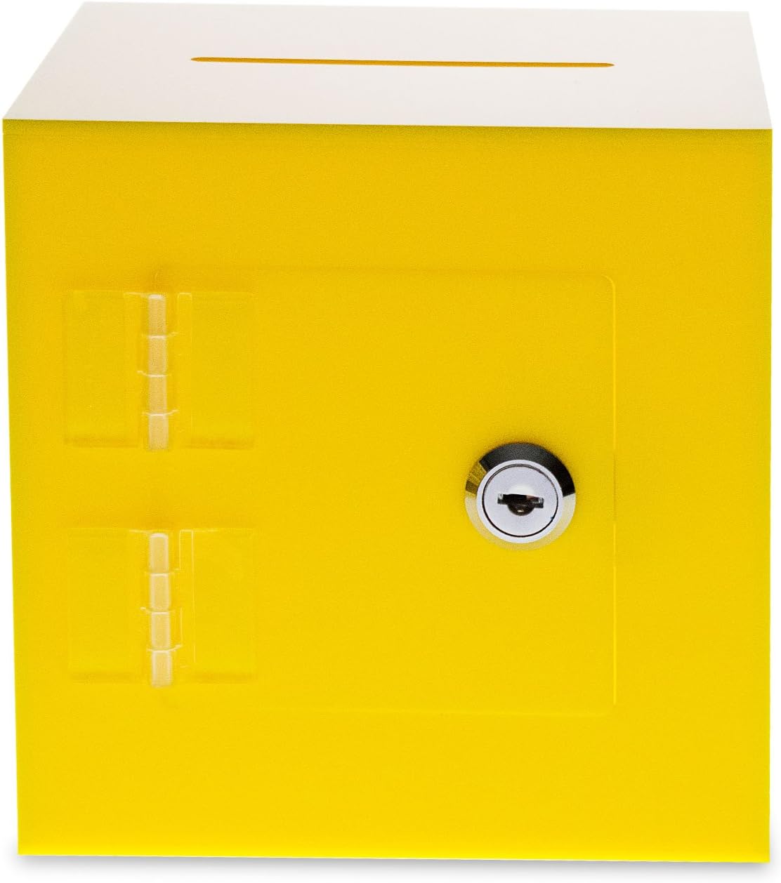 Source One Premium Acrylic Cube Donation Box with Deluxe Rear Open Door and Cam Lock Suggestion Box (6 Inch, Yellow)