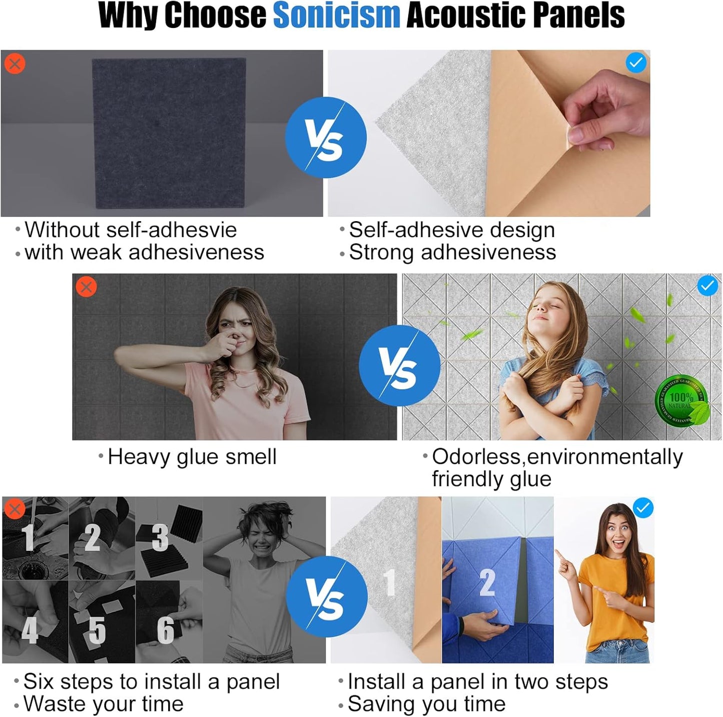 Sonicism 12 Pack X-Lined Acoustic Panels with Self-Adhesive, 12"X 12"X 0.4" Sound Proof Foam Panels, Decorative Soundproof Wall Panels, Sound Absorbing Tile for Home & Offices, Silver Gray