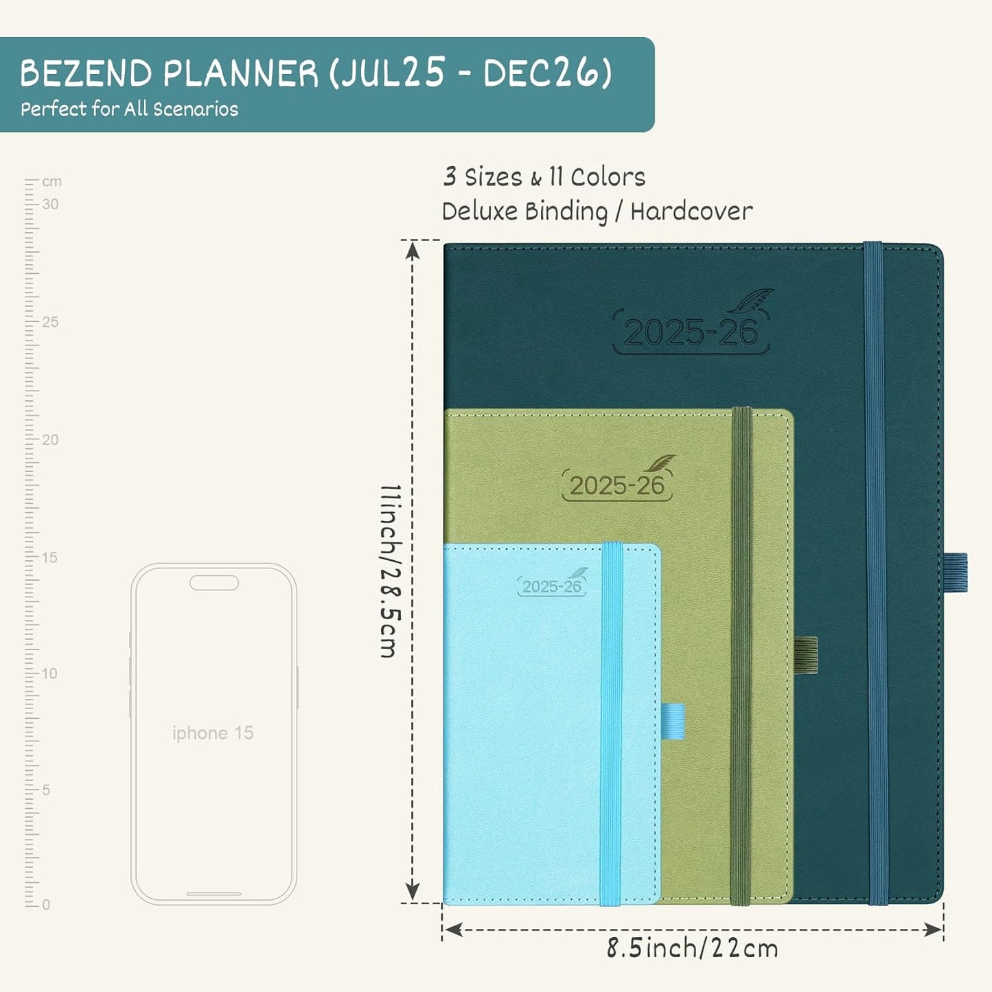 BEZEND Planner 2025-2026 Weekly and Monthly, 8.5" x 11" Academic Calendar (Jul 25-Dec 26) Vertical Daily Appointment with Hourly Timeslot & Monthly Tab, PU Leather Hardcover - Cornflower