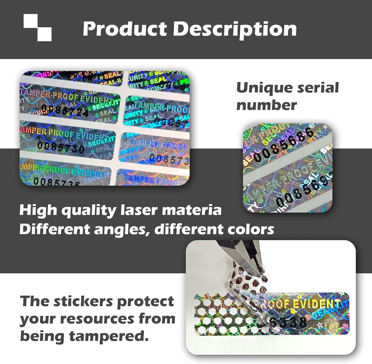 680pcs Tamper evident Hologram Stickers Original Security Labels Warranty Void Seal Tamper Proof Sticker with Unique Serial Number 1x0.3inch