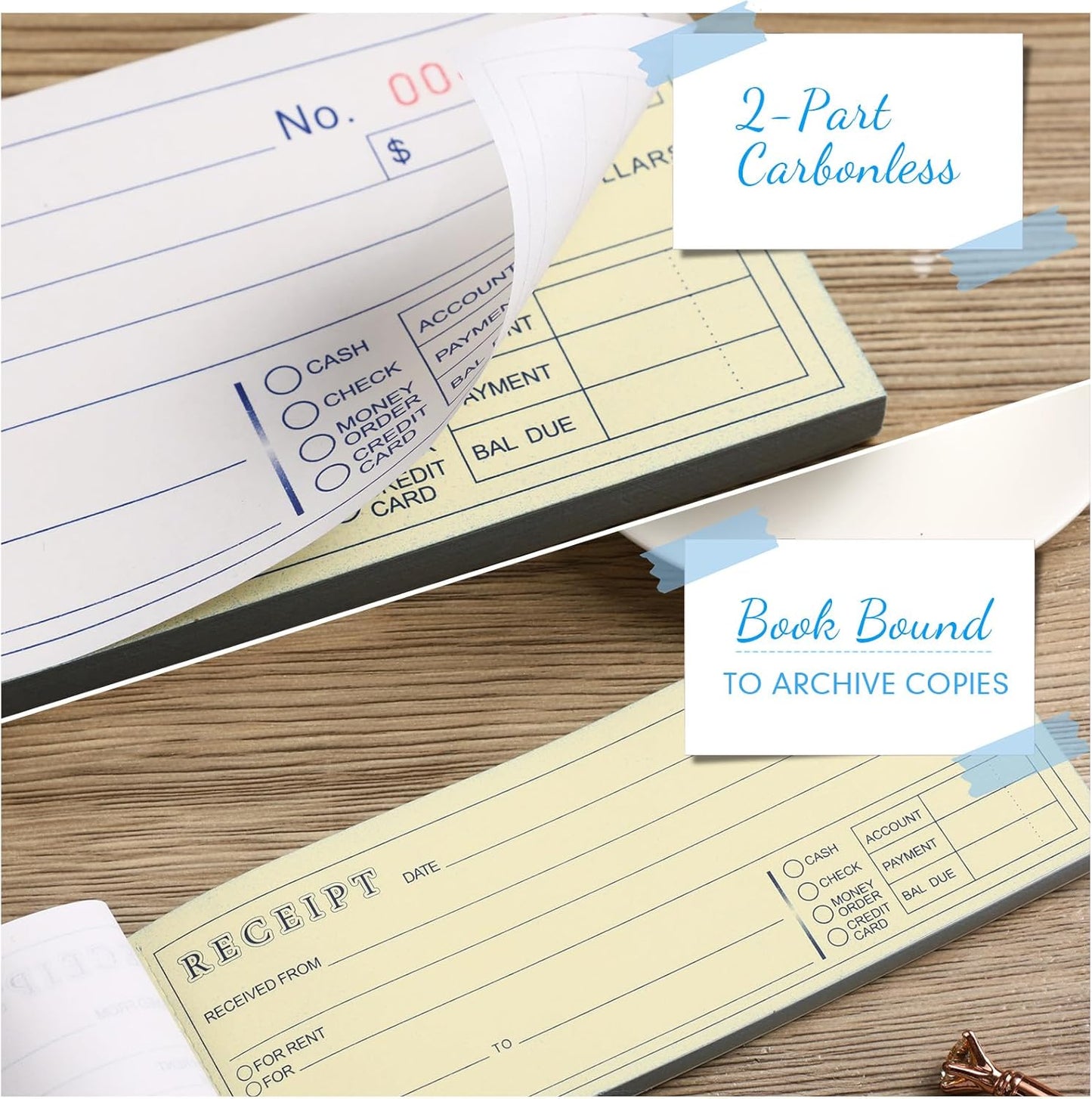 Crtiin 2 Pads Money and Rent Receipt Book 2.75 x 7.2 Inch Bound Cover 2 Part Carbonless Receipt Book with Carbonless Copies Receipt Log Book 50 Sets Per Book