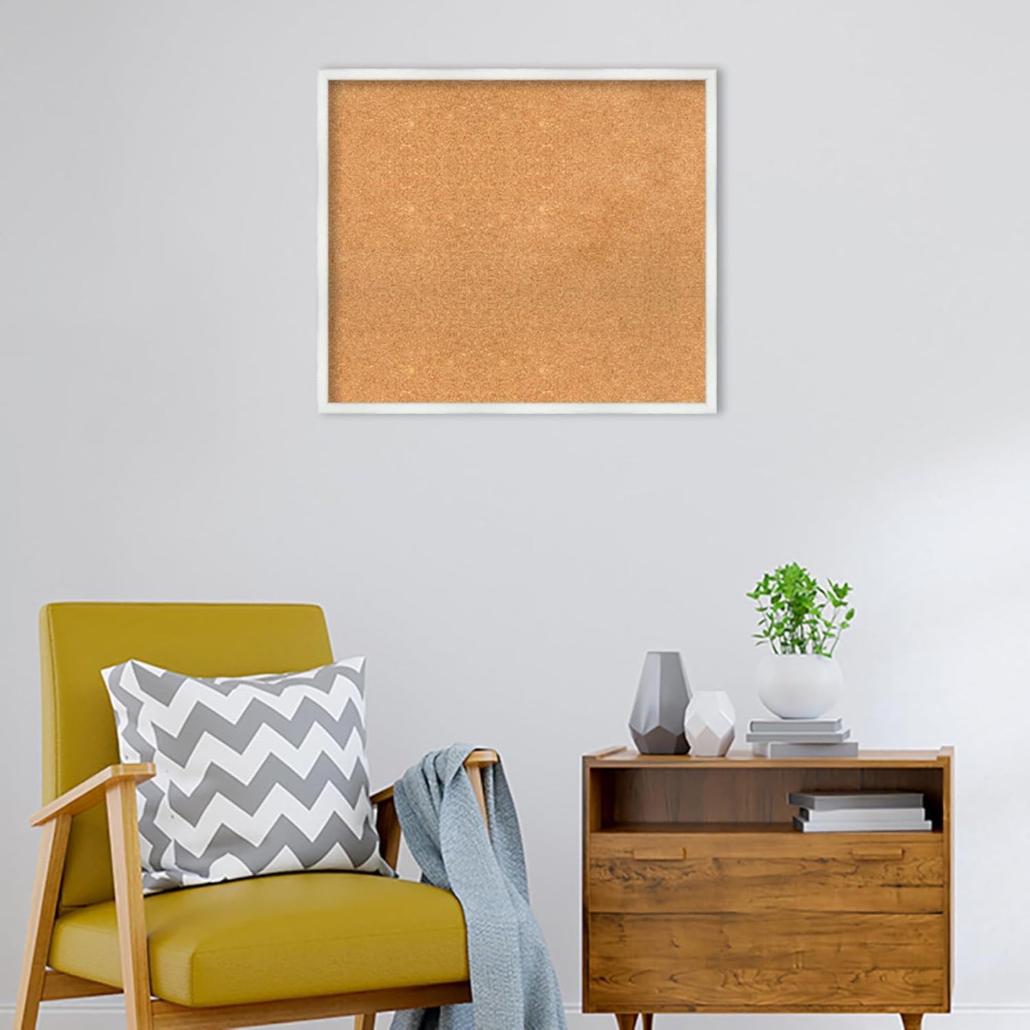 Amanti Art Natural Cork Board for Wall, 25x29 Vision Board with White Frame, Large Corkboard Office Decor for Home Organization, Country Rustic Corkboard Pinboard to Display Items for Home