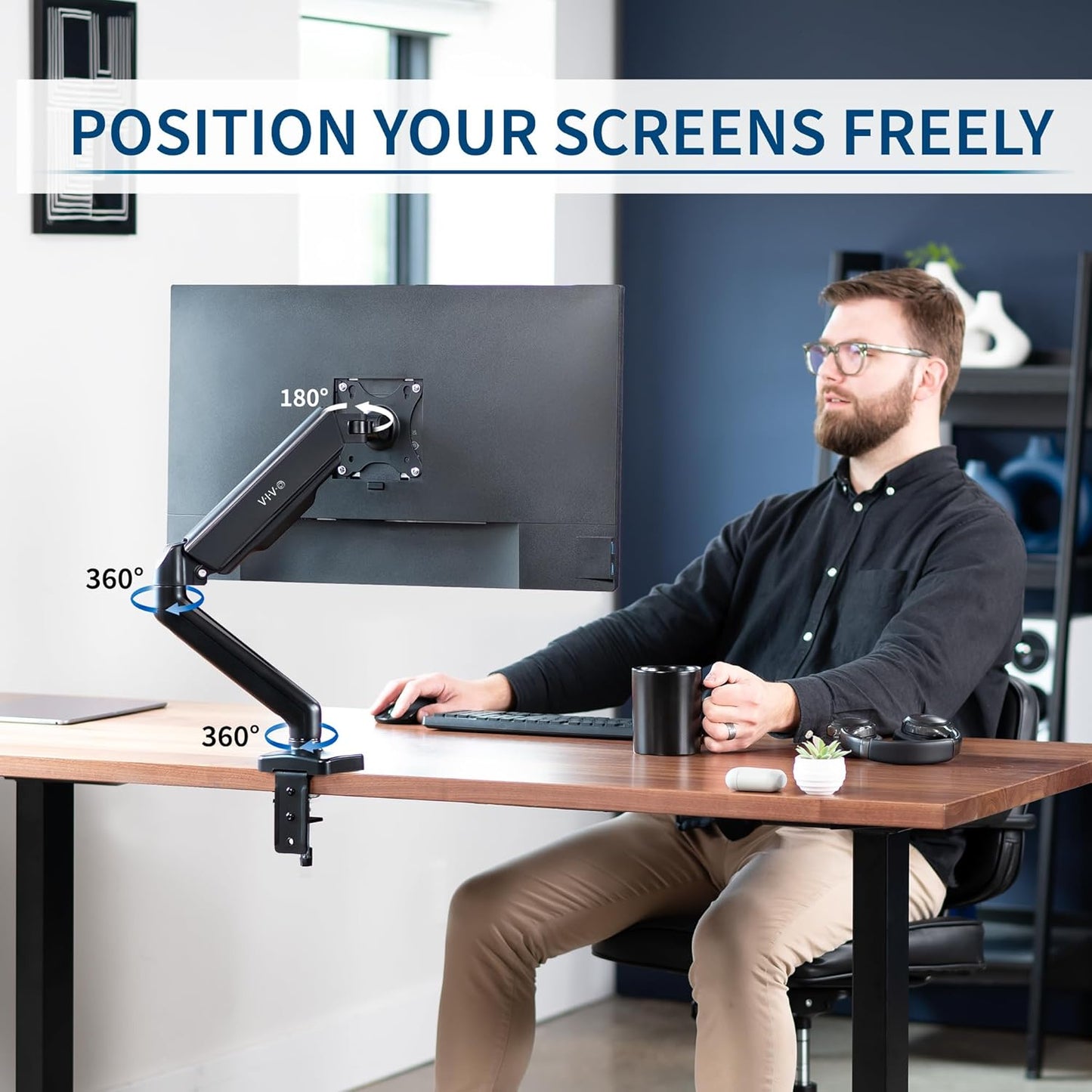 VIVO Single 17 to 32 inch Monitor Height Adjustable Counterbalance Mechanical Arm Desk Stand, Classic, Universal VESA Mount, STAND-V001O