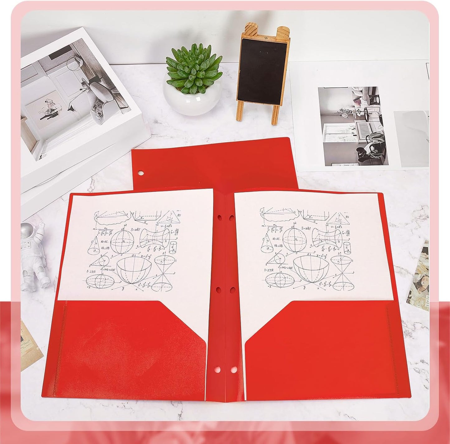 Yeaqee 50 Pcs Plastic Folders with Pockets Bulk 3 Hole Punched 2 Pocket File Folders for 3 Ring Binder Divider Folder for Notebooks, Durable Poly for Office Home (Red)