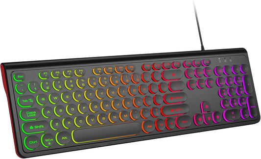 USB Wired Computer Keyboard with Backlit - Full Size Office Keyboard with Number Pad, Caps Indicators, Foldable Stands, for PC Laptop Desktop Windows 7 8 10 11 (Black)