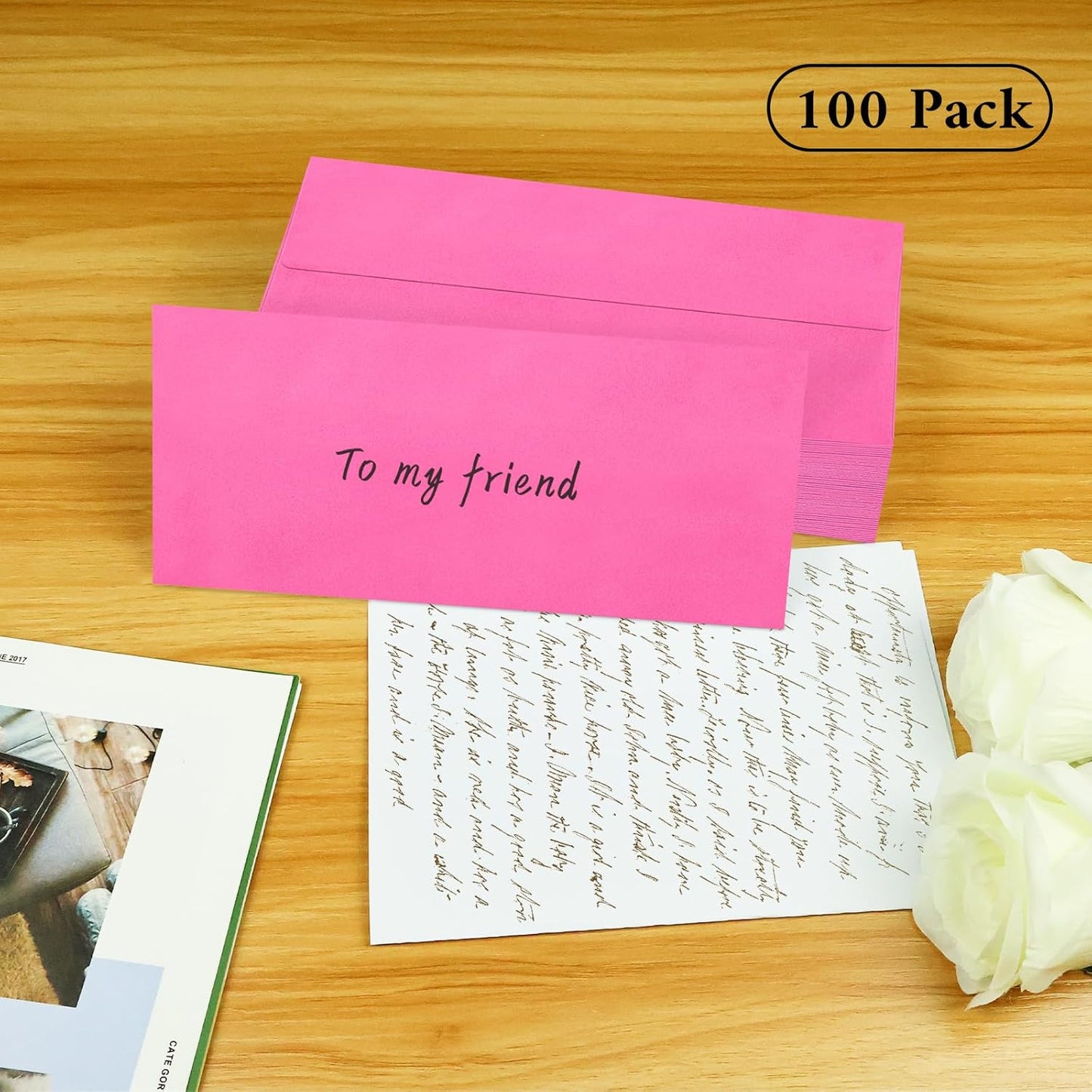 100 Pack #10 Business Envelopes, Rose Standard Envelopes Self Seal, Letter Size Mailing Envelopes for Checks Letters Invoices Statements Christmas Birthday Graduation Wedding, 4 1/8 x 9 1/2 Inch