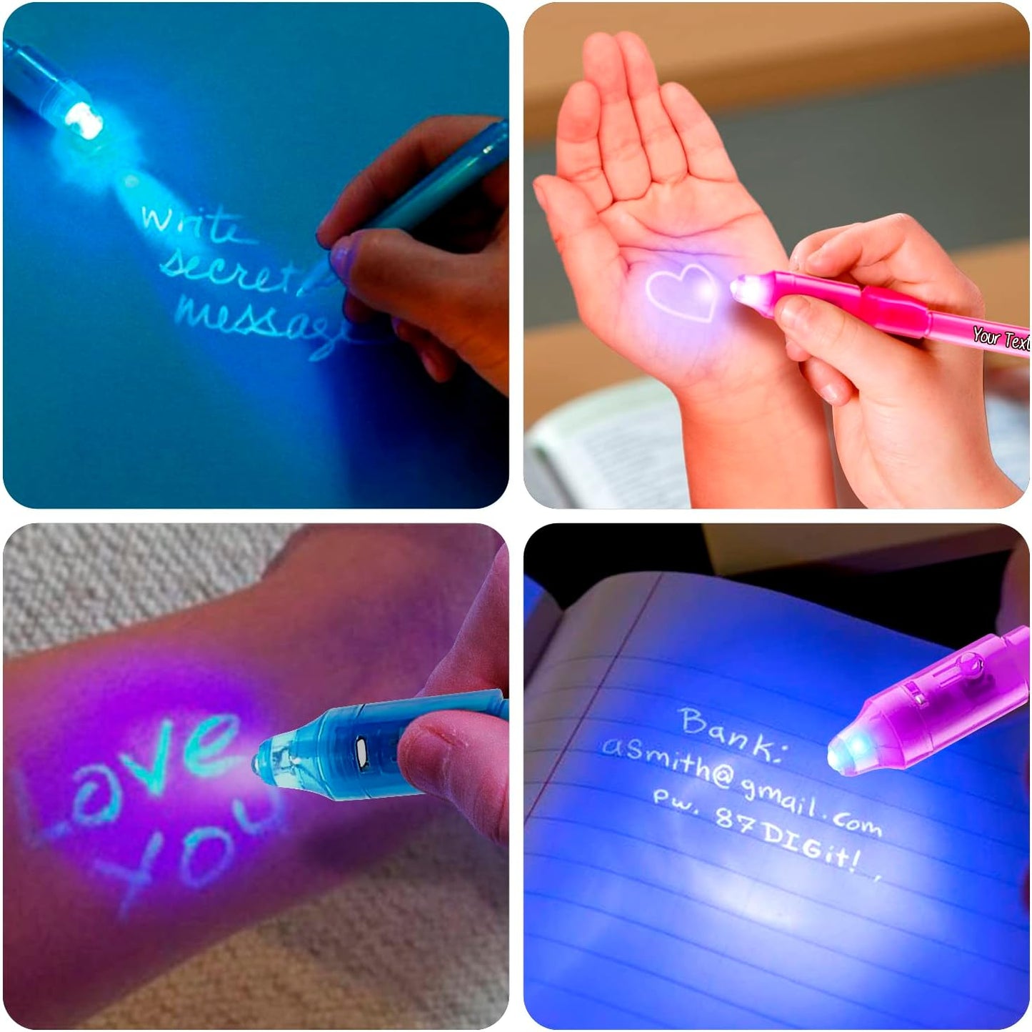 Personalized Invisible ink Pen with UV Light for Kids, Disappearing Ink magic Pen, Custom Secret Spy activity for ages 8-12, kids Gifts in bulk, 12 Pack, Assorted