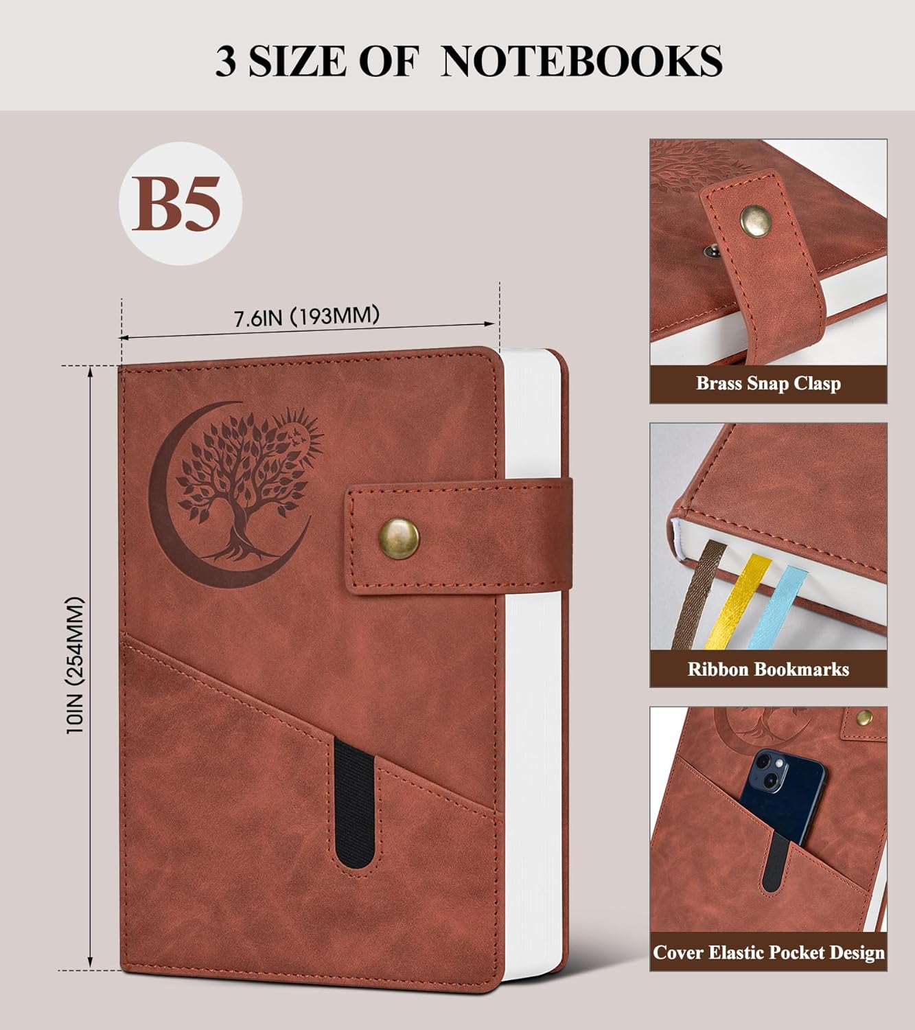 365 Page Thick Lined Journal Notebook for Men Women, B5 Large Leather Journals for Writing, Hardcover Notebooks for Work, School, Note Taking, Business, Travel Diary, College Ruled 7.6" x 10"