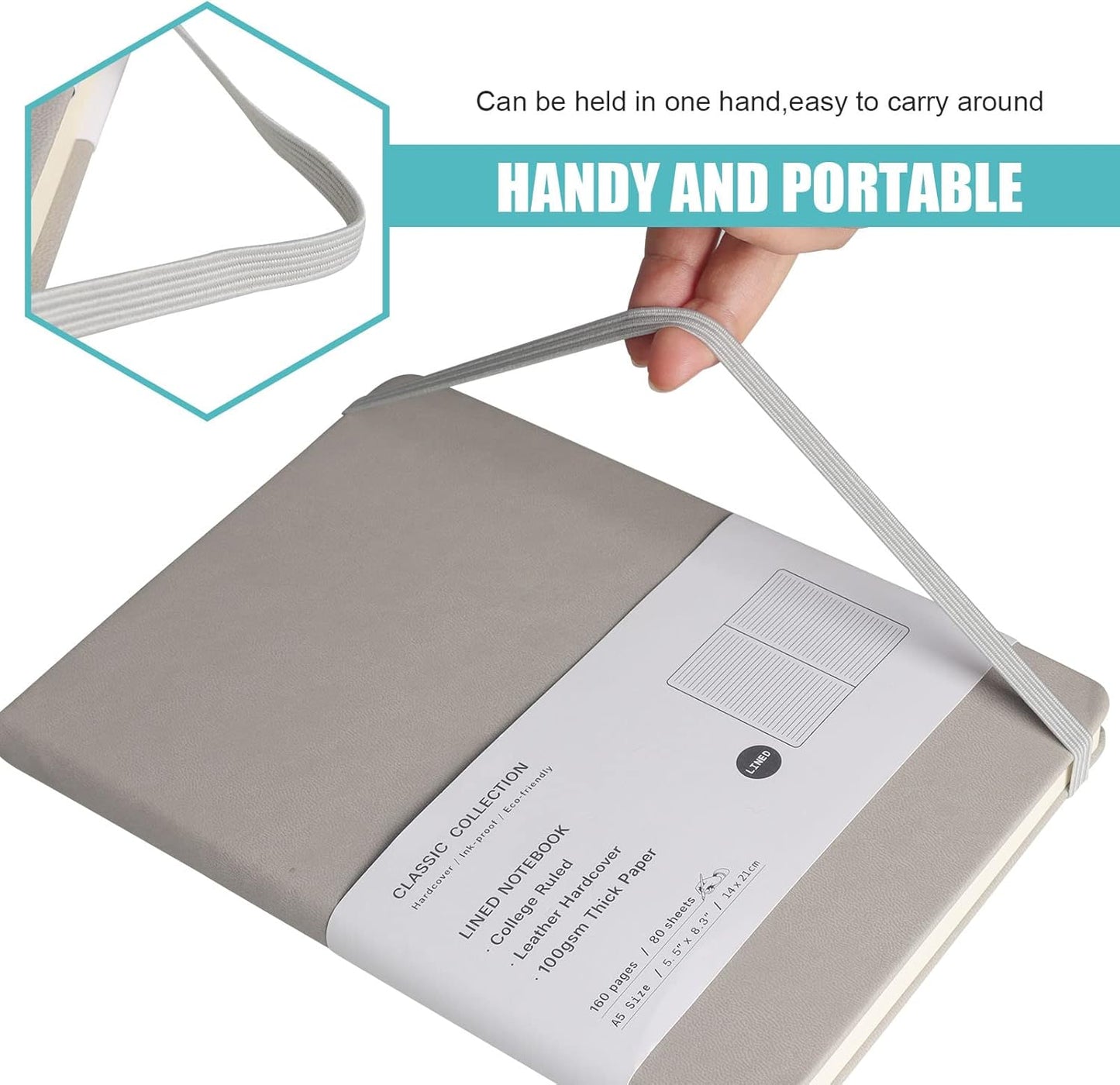 Lined Journal Notebook, 6Pack(Grey), 160 Pages, Medium 5.7 inches x 8 inches - 100 gsm Thick Paper, Hardcover