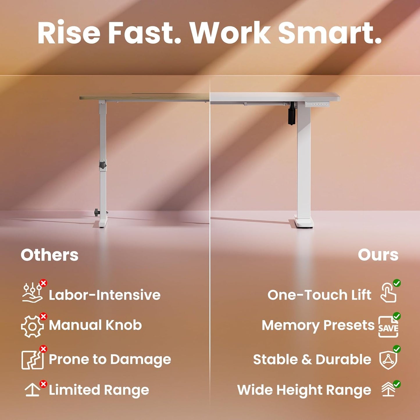 HUANUO 71 x 30 inch Electric Standing Desk Adjustable Height, 4 Memory Height Settings, Sit Stand Up Desk for Home Office & Computer Workstation, White