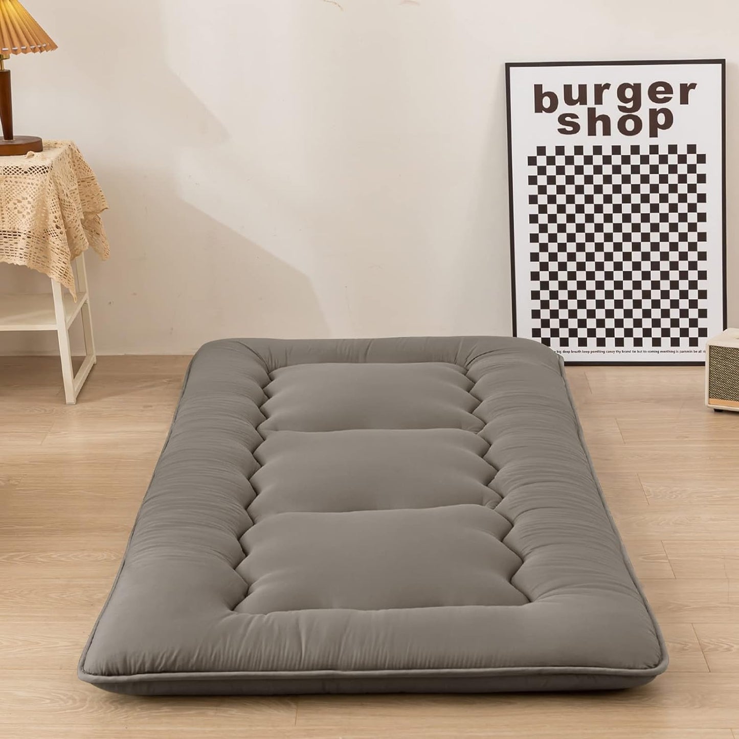 MAXYOYO Cot Japanese Floor Futon Mattress, Single Size Tatami Mat Sleeping Pad Foldable Roll Up Boys Girls Narrow Mattress Kids Lounger Pillow Bed