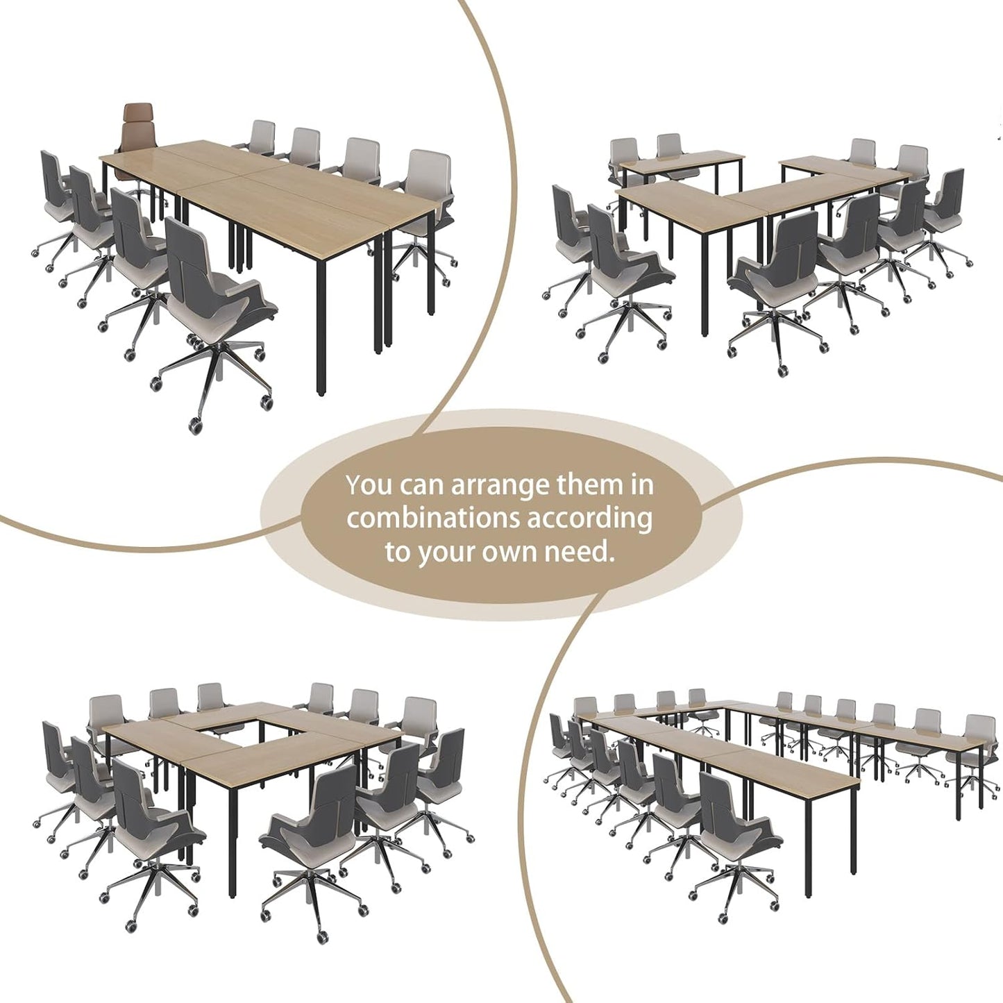 Bonzy Home Conference Tables 14ft Office Computer Desk for Meeting Room Study Writing Printer Table Office Computer Desk for 16 People Rustic Vintage Natural 6PCS (165.3"x47.2"x29.5")