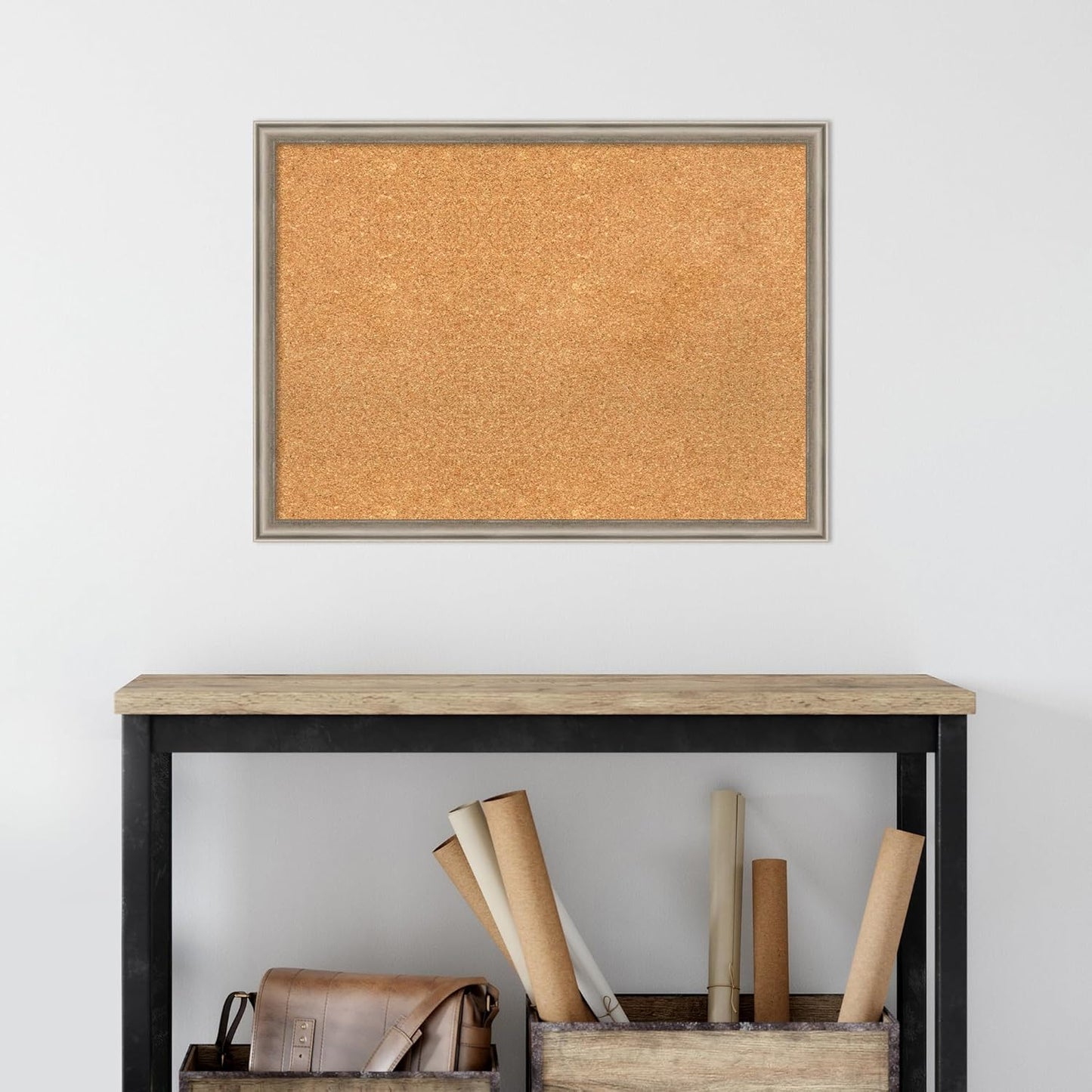 Amanti Art Natural Cork Board for Wall, 22x30 Vision Board with Silver Wood Frame, Medium Corkboard Office Decor for Home Organization, Casual Corkboard Pinboard to display items for home organization