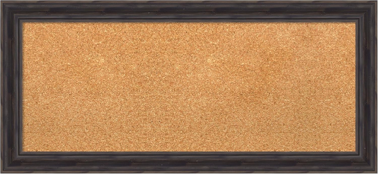Amanti Art Natural Cork Board for Wall, 15x33 Vision Board with Brown Wood Frame, Medium Corkboard Office Decor for Home Organization, Rustic Farmhouse Corkboard Pinboard to display items for home