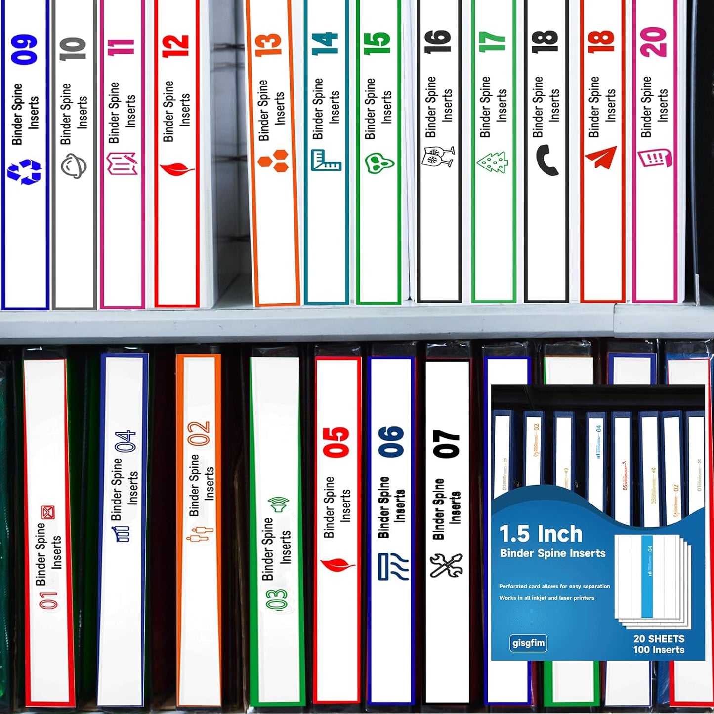 gisgfim 20 Sheets Binder Spine Inserts 1-1/2 Inch Spine Width White Binder Labels 92LB Printable Side Identifiers for Inkjet Laser Printers Cardstock View Binders Labels 5 Inserts/Sheet