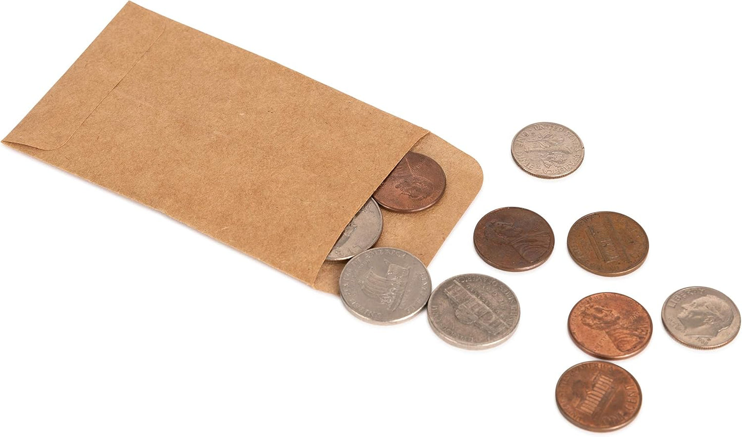 Coin And Small Parts Envelopes 500 Pack 2.25"x 3.5" With Gummed Flap For Homes And Office Use (500 Pack)