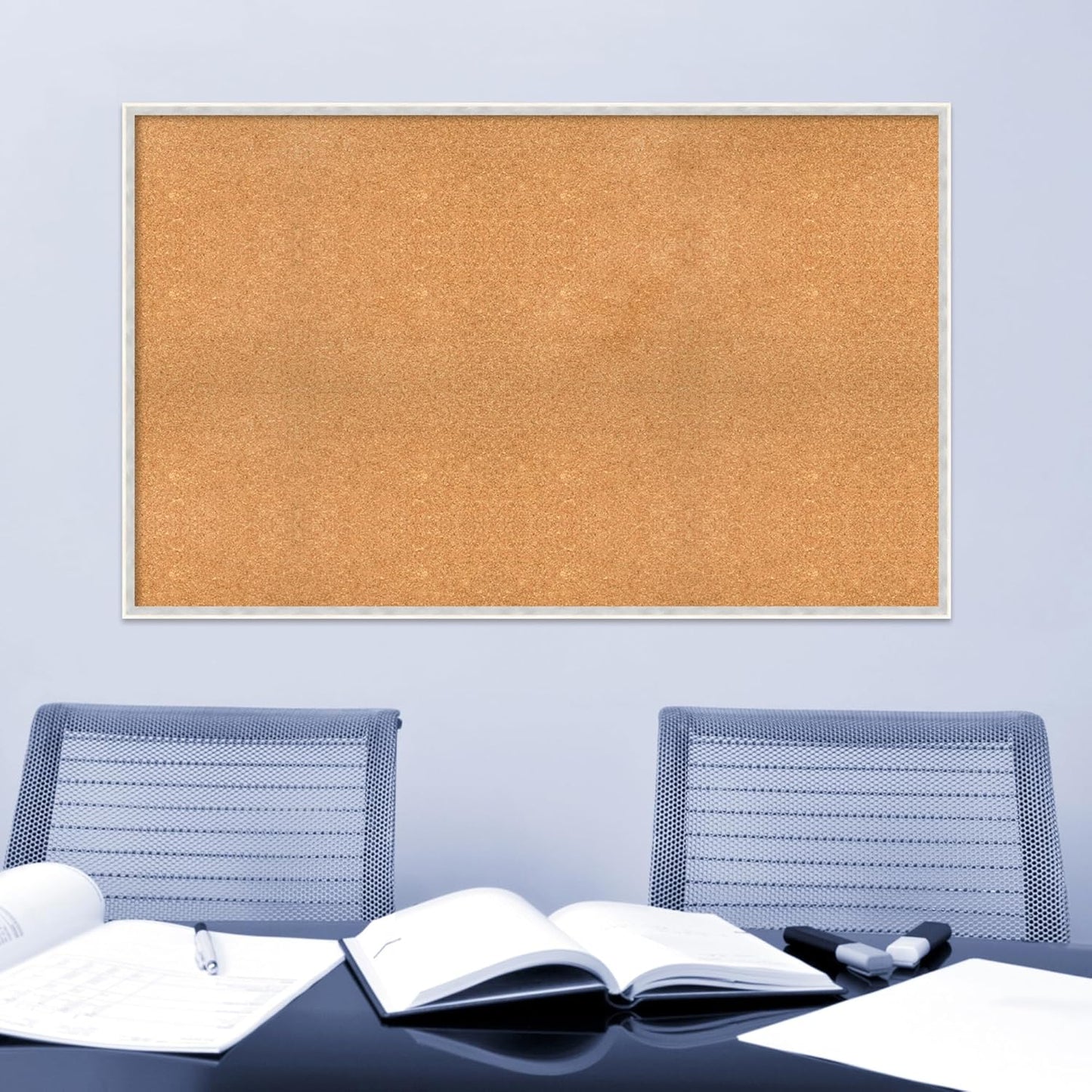 Amanti Art Natural Cork Board for Wall, 33x53 Vision Board with White Frame, Oversize Corkboard Office Decor for Home Organization, Modern Corkboard Pinboard to Display Items for Home Organization in