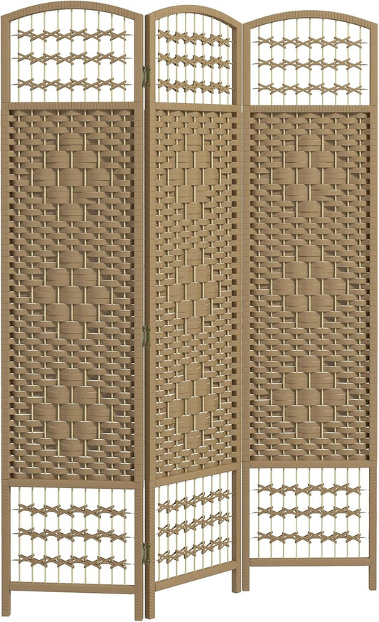 HOMCOM 3 Panel Room Divider, Folding Privacy Screen, 5.6' Room Separator, Wave Fiber Freestanding Partition Wall Divider, Natural
